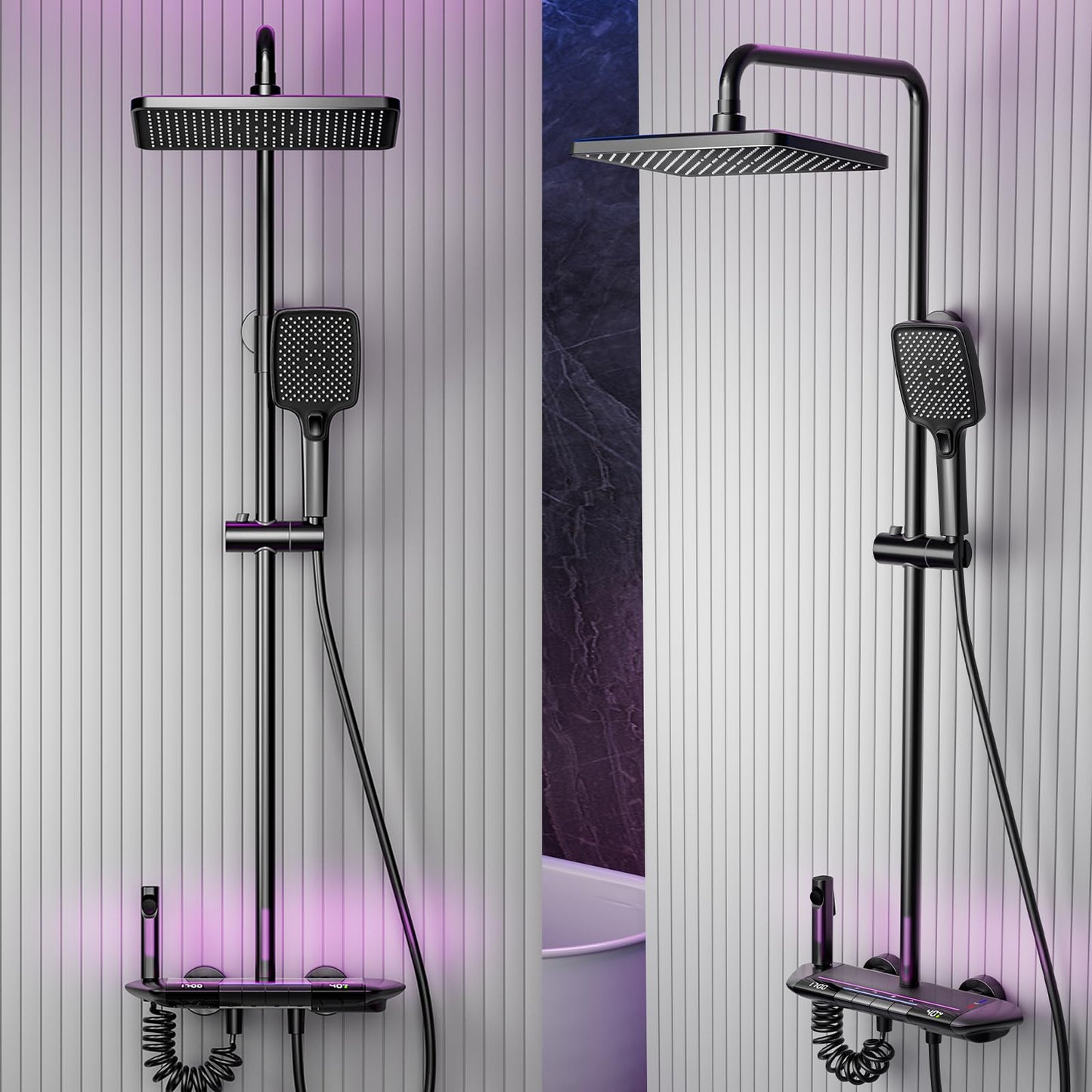Colonne de Douche Thermostatique Mitigeur en Laiton Systeme de Douche Affichage Numérique LED Ensemble de Douche Pommeau De Douche, Douchette, Bidet Douche, Robinet De Baignoire, Mural (Gun Gray)