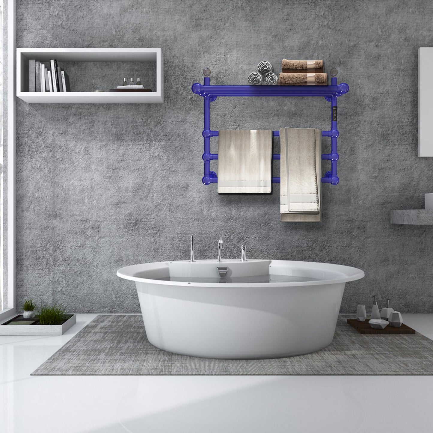 Seche Serviette Electrique,50 W Chauffe Serviette avec Minuterie (1 à 8 Heures) Et RéGlage De La TempéRature (30 à 60 °C),WiFi Intelligent SèChe,Commande Tactile LED Chauffe Serviette Salle De Bain