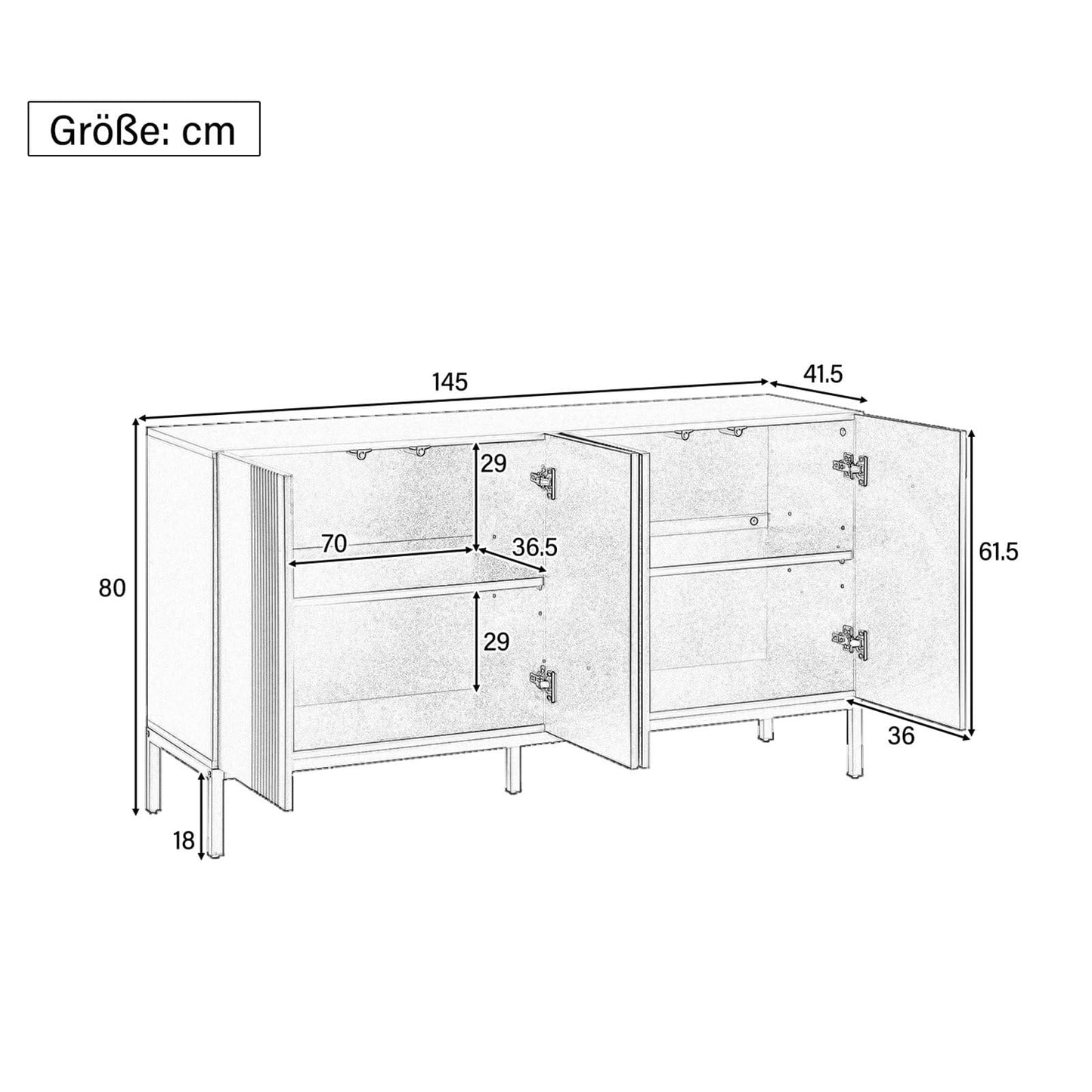Buffet Cuisine, Meuble de Rangement, Armoire de Salon, Bibliothèque, 4 Portes, Structure métallique, étagères réglables en Hauteur, capacité de Charge élevée, 145 x 80 x 41,5 cm (L/H/P)