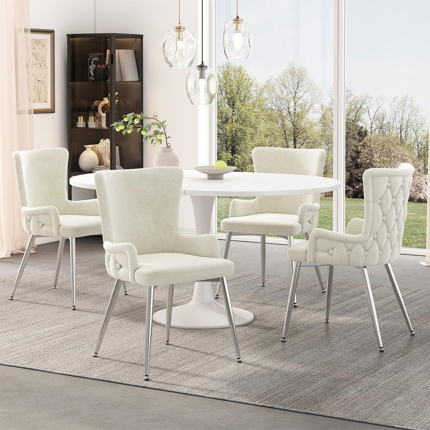 Chaise Salle a Manger Lot de 2, Fauteuil Salon Velours, Chaise de Cuisine Capacité de Charge de 260 LB, Chaise Coiffeuse Salon Chambre Salle à Manger, avec Pieds de Support en Métal Argenté
