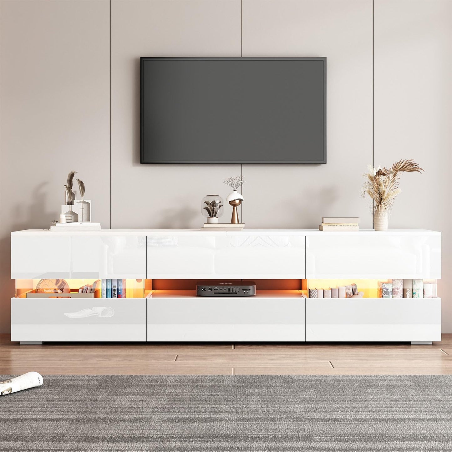 Meuble TV 160cm, Meuble Télé de Salon Peut Accueillir un Téléviseur de 70 Pouces, Armoire De Télévision Avec Éclairage LED 16 Couleurs, Table Télévision 2 Portes, 1 Tiroir et un Compartiment Ouvert