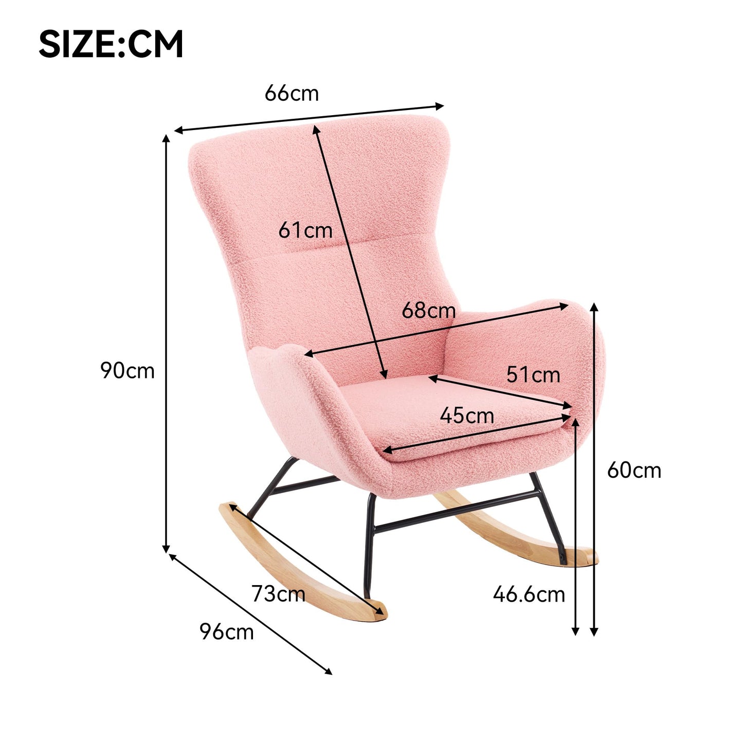 SHUGUANG Chaise a Bascule avec Cadre en Bois Massif, Fauteuil À Bascule Teddy-Fleece-Stoff, Conception Simple Chaise de Lecture Fauteuil Bascule en Vigueur Chambre à Coucher, Salon