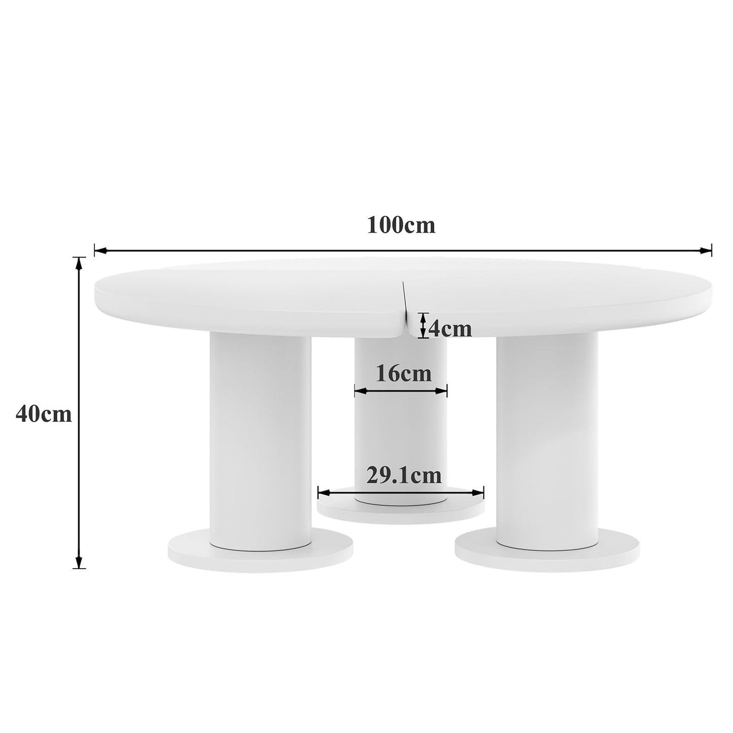 Peiaw Table Basse,Table Basse Minimaliste Moderne,Ensemble de Table Basse Ronde,Table Basse Style crème Blanc,Colonne de Support cylindrique,Table Basse 39,8 x 39,8 x 42,2 + 100 x 100 x 40 cm