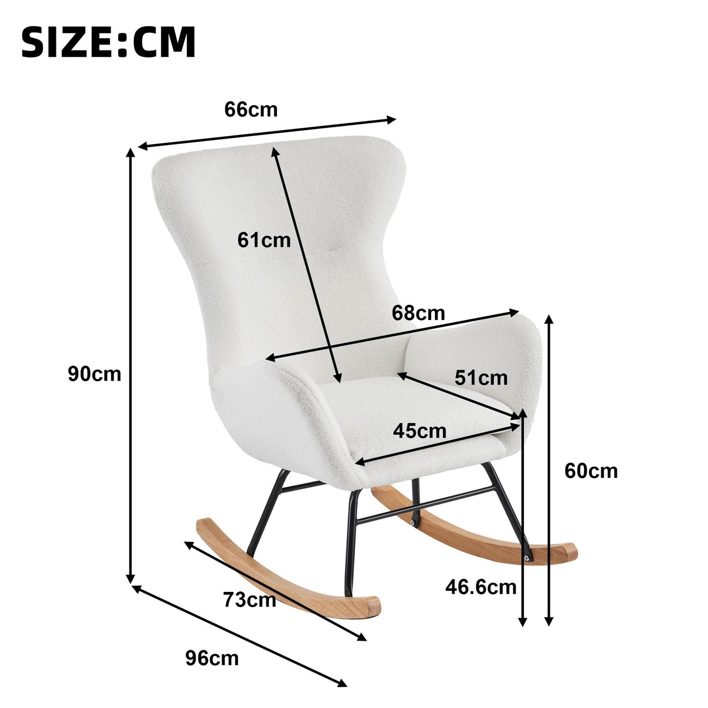SHUGUANG Chaise a Bascule avec Cadre en Bois Massif, Fauteuil À Bascule Teddy-Fleece-Stoff, Conception Simple Chaise de Lecture Fauteuil Bascule en Vigueur Chambre à Coucher, Salon