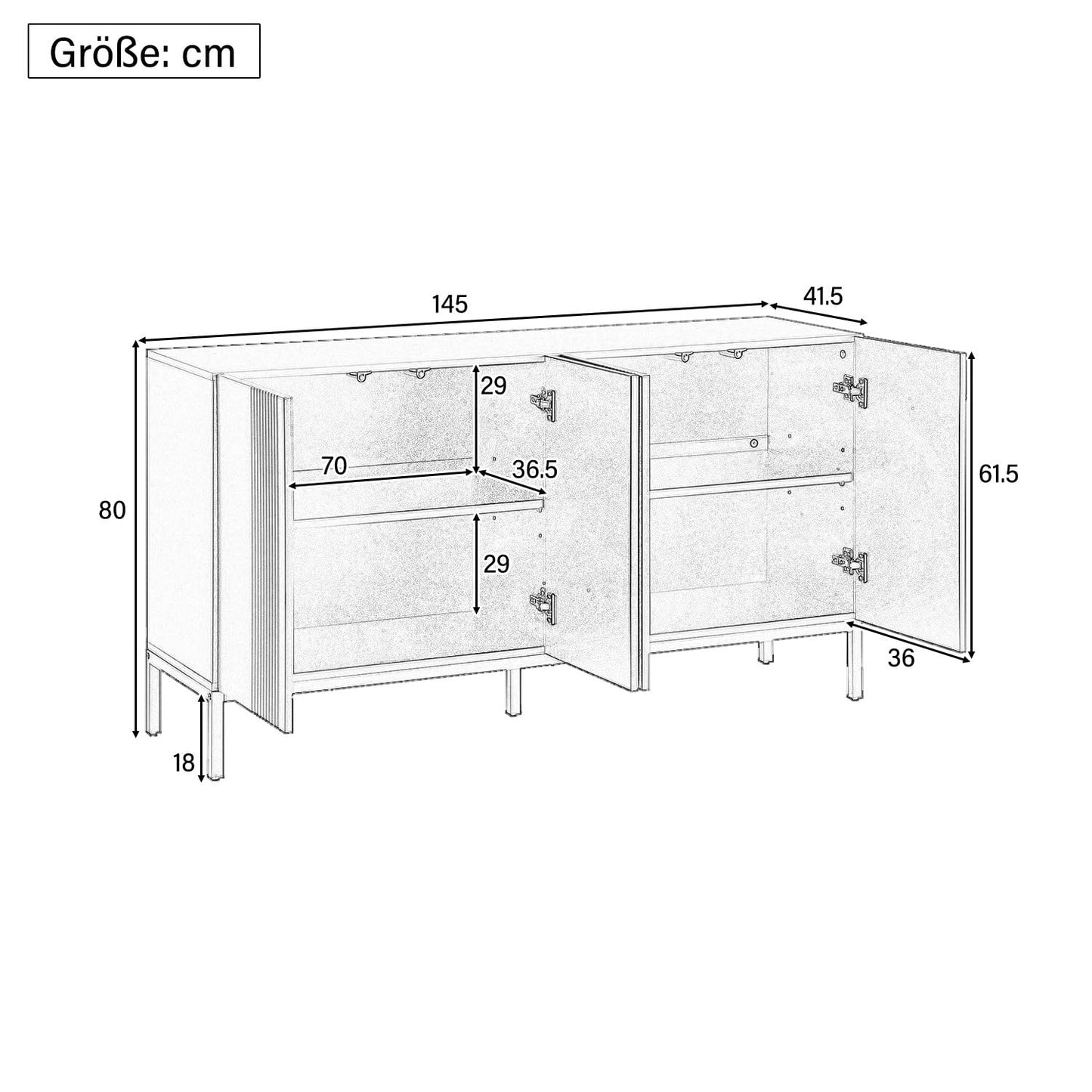 Buffet Blanc Moderne à 4 portes, Buffet Salle a Manger aux Lignes Uniques, Étagères Réglables, Porte sans Poignée, Beaucoup d'espace de Rangement, Vaisselier Bois, pour Salle à Manger Salon Cuisine