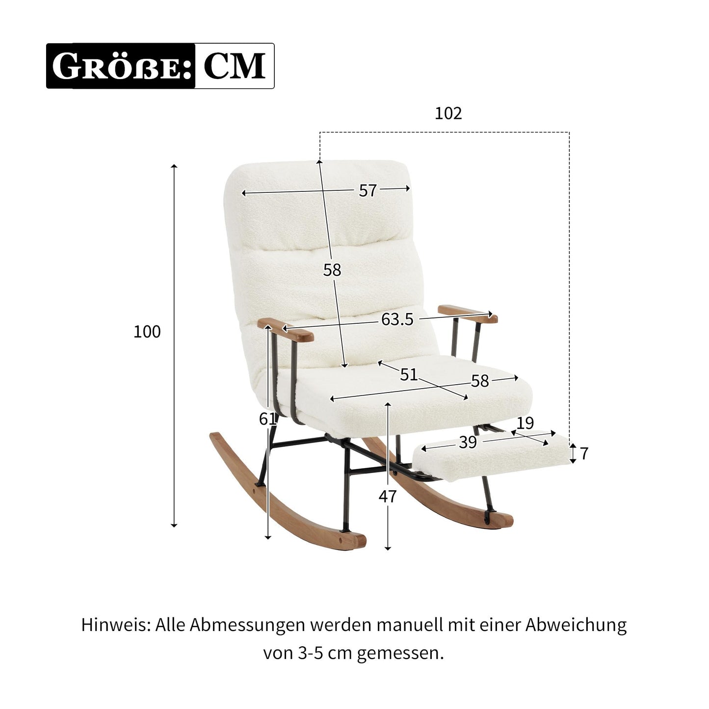 SHUGUANG Tissu Fauteuil Bascule, Fauteuil Chambre pour Lecture avec Mécanisme de Repose-Pieds Manuel, Réglage par Gravité Chaise de Lecture Fauteuil Bascule en Vigueur Chambre à Coucher, Salon