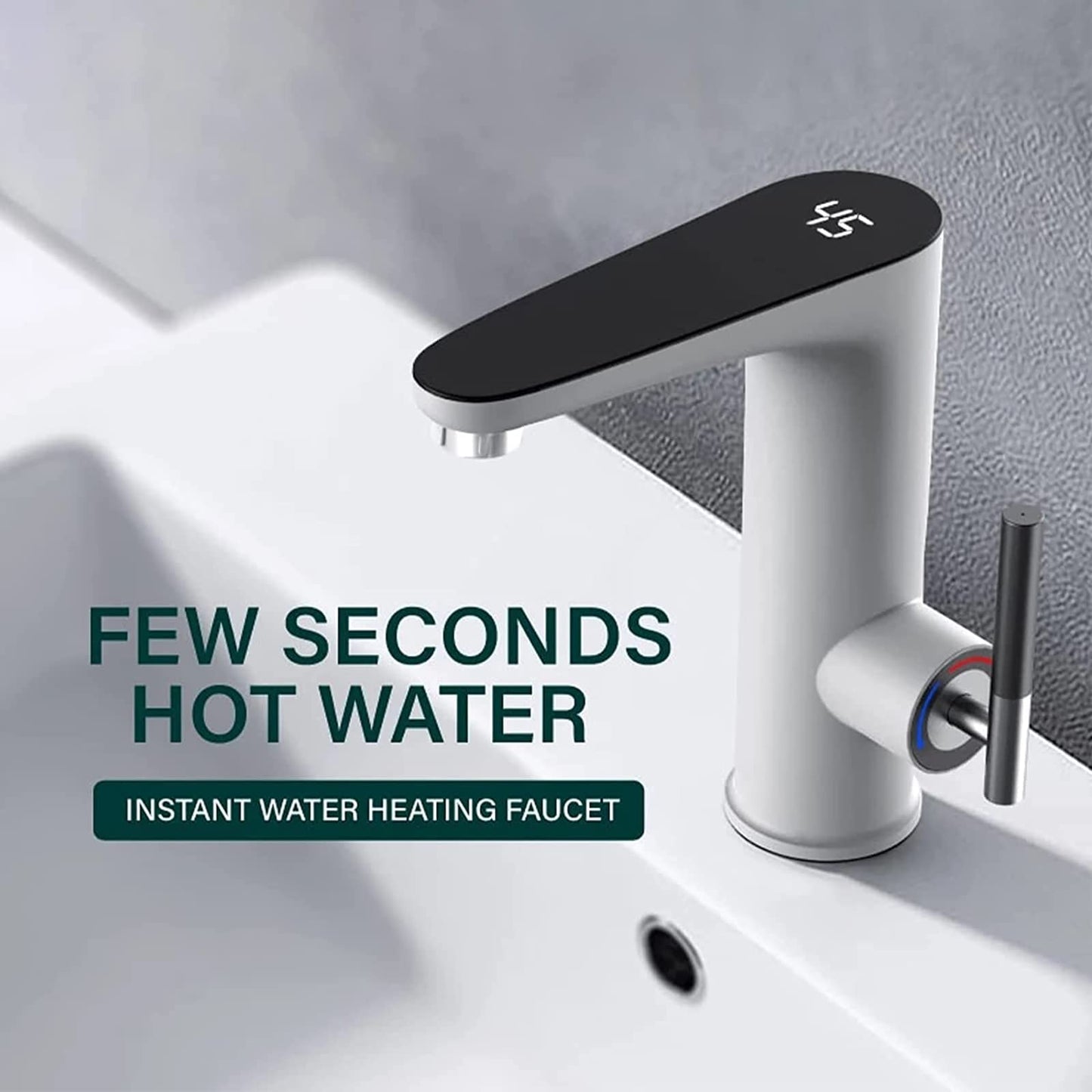 Robinet d'eau Chaude électrique Instantanée 220V, Robinet de Salle de Bains lavabo avec Affichage de la Température à LED, Robinet avec Tube Chauffant en Acier Inoxydable