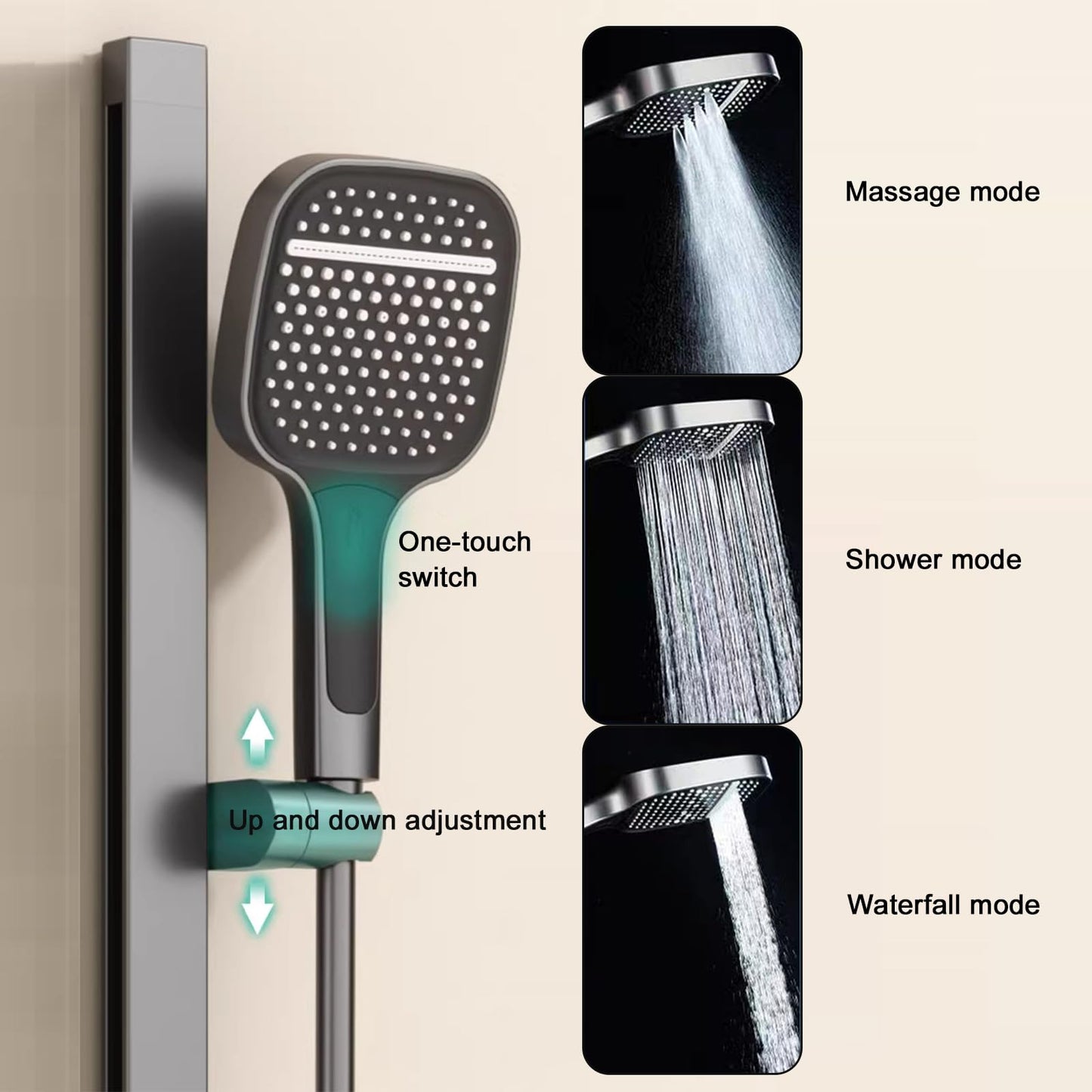 Robinet de Baignoire avec Douchette 3 Jets, Mitigeur Baignoire Cascade Laiton Mitigeur de Baignoire Mural Gris Pistolet Robinet Baignoire avec 150cm Tuyau et Tringle de Douche Réglable