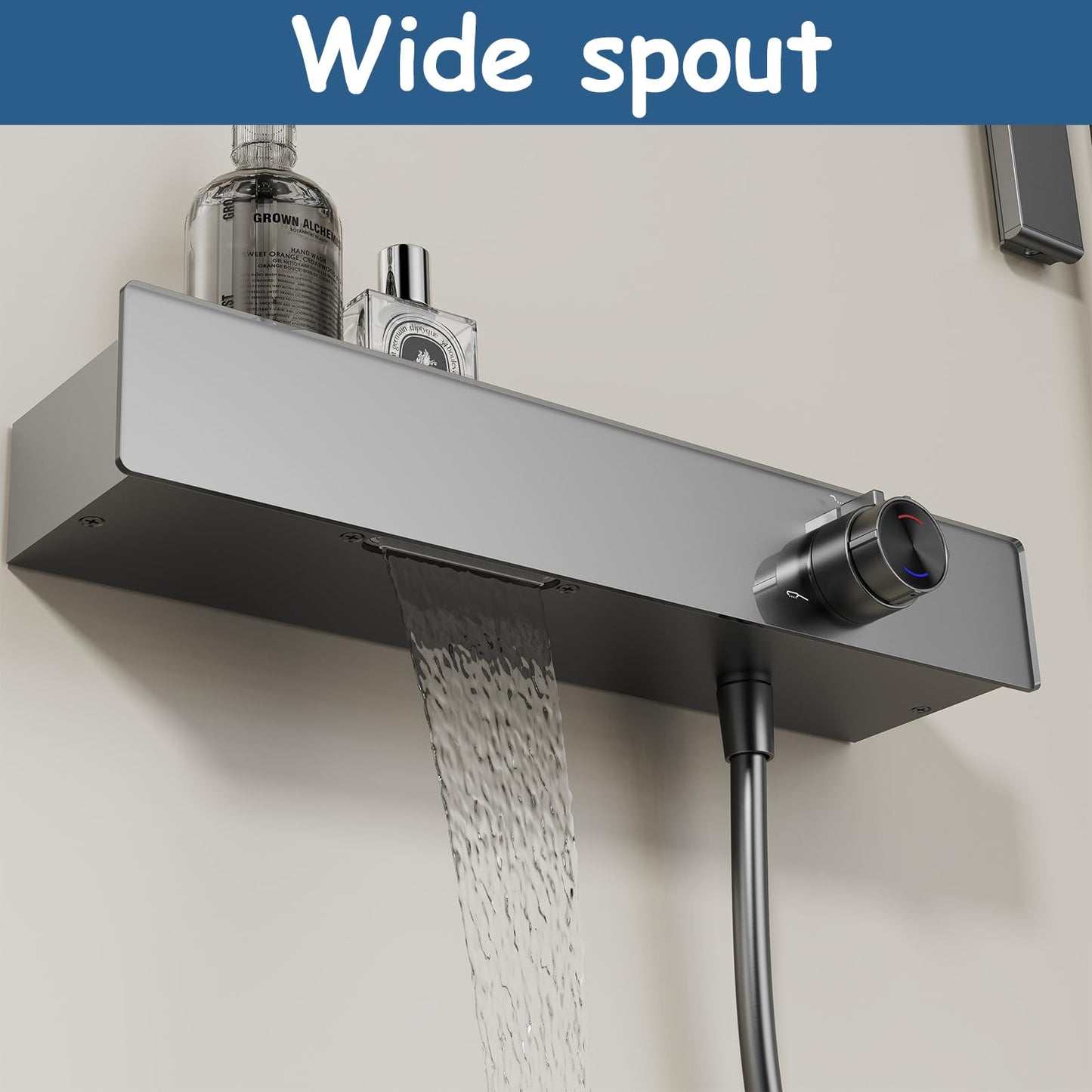 Robinet de Baignoire avec Douchette 3 Jets, Mitigeur Baignoire Cascade Mitigeur de Baignoire Mural Robinet Baignoire avec 150cm Tuyau et Tringle de Douche Réglable (Gris Pistolet)