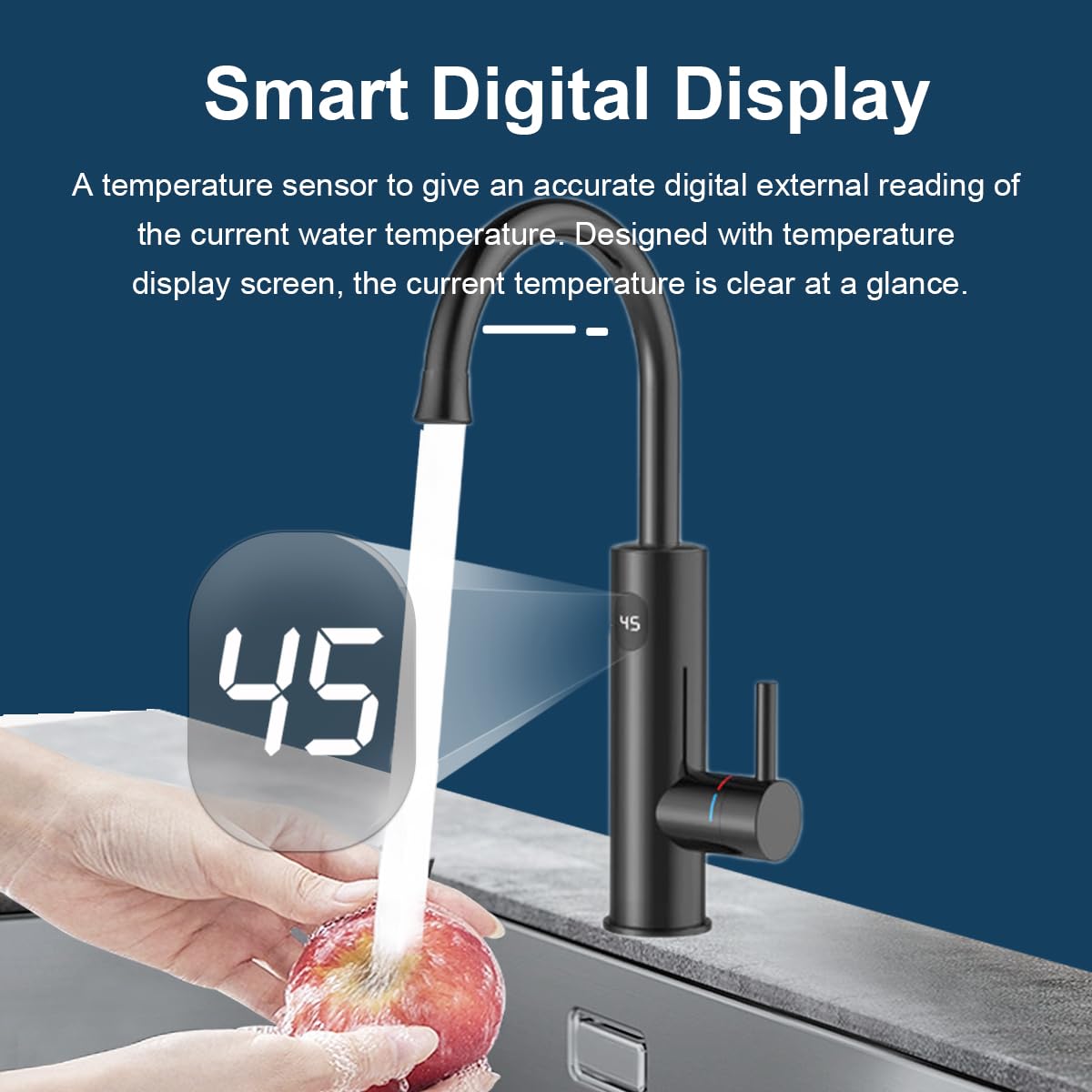 Robinet Électrique Cuisine 3200W Robinet D'eau Chauffant Avec Chauffe-eau Intégré, Robinet D'eau avec Affichage de la Température, Robinet Rotatif 360°