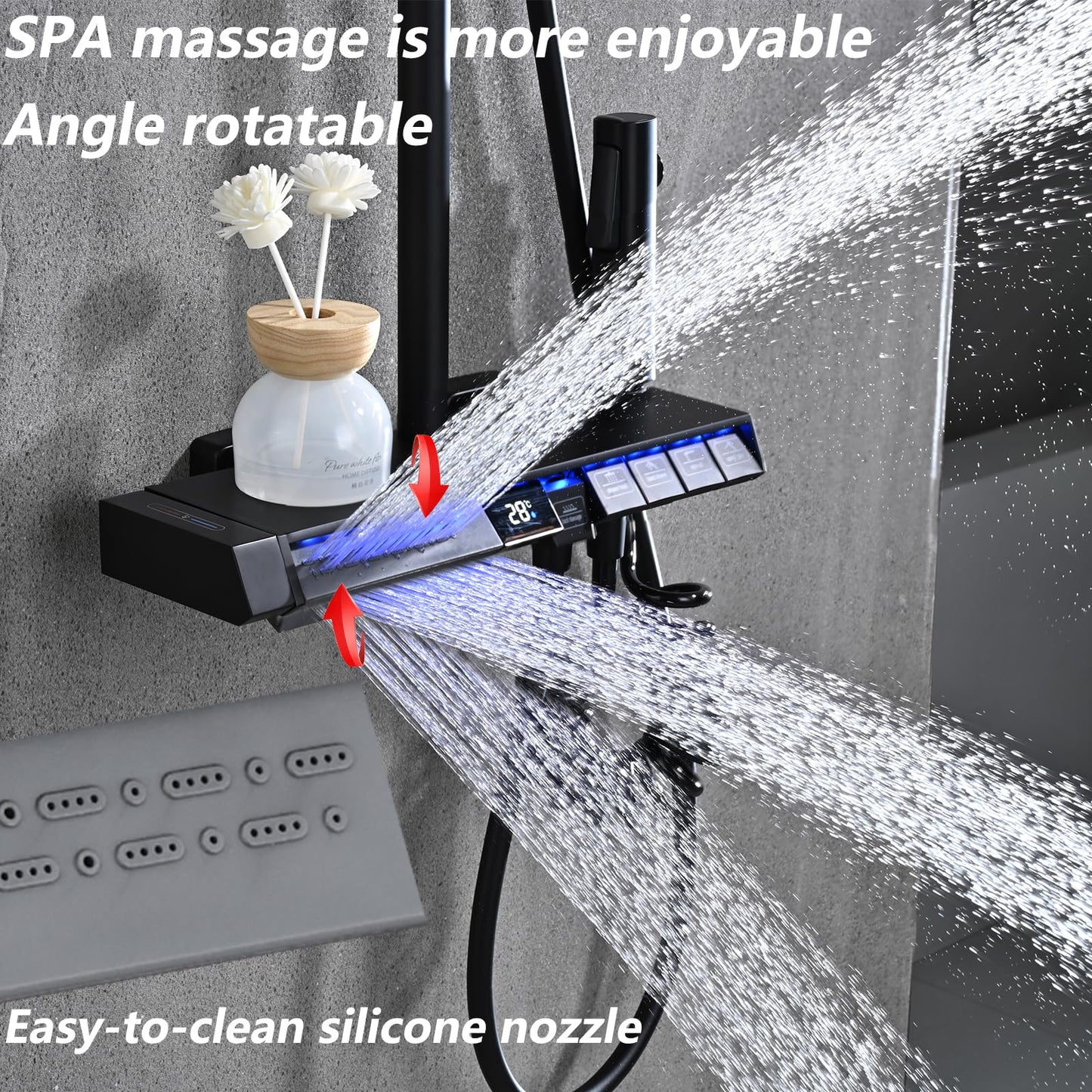 OihPaw Colonne De Douche Thermostatique Noir Ensemble de Douche 5 Fonctions Système de Douche avec Affichage Numérique LED,Douche de Tête 30x20CM,Pommeau Douche 3 Modes