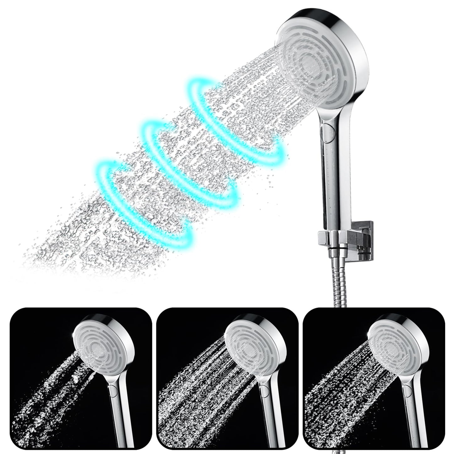 Pommeau de Douche, Pommeau de Douche Economie Deau Mural Pommeau Douche Anti Calcaire Pommeau de Douche Haute Pression Pommeau de Douche ABS avec Acier Inoxydable Tuyau