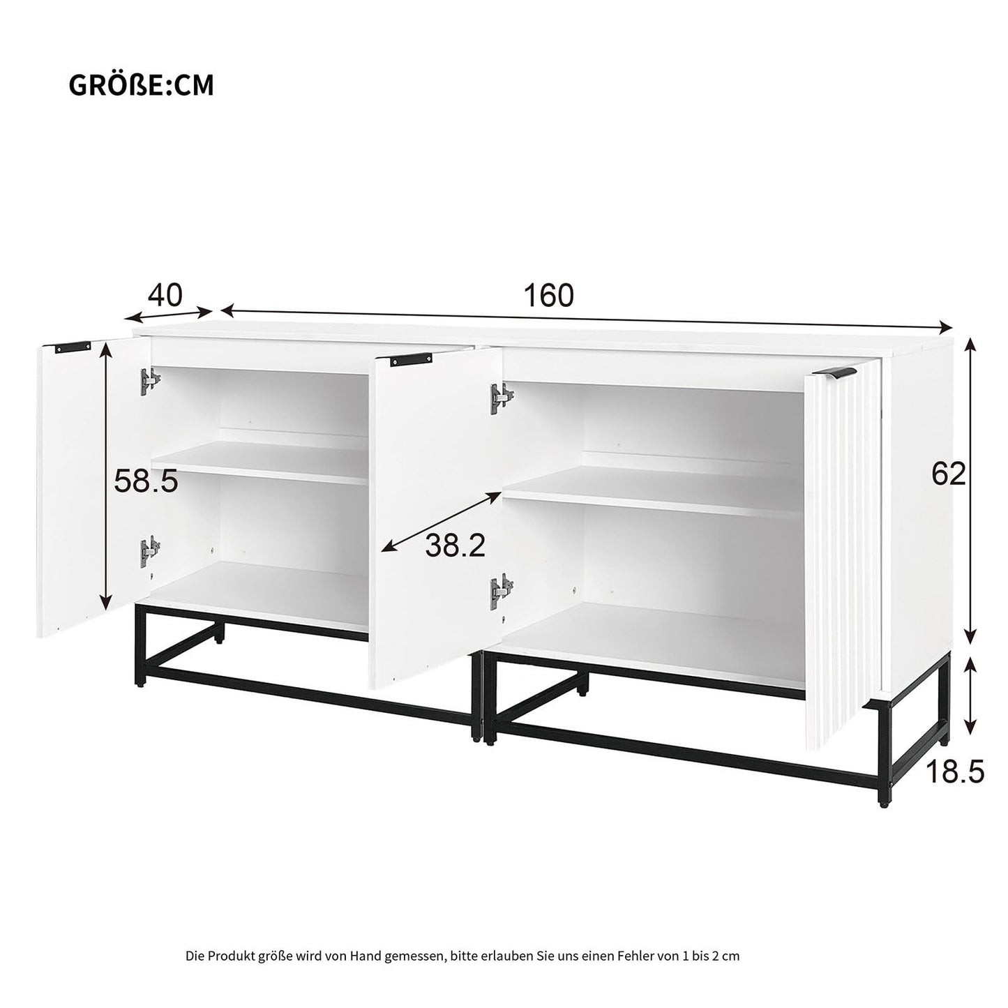 Sideboard mit 4 Türen, Küchenschrank Style Moderne, Schubladenschrank Hohe Tragfähigkeit, Mehrzweckschrank mit Metallgriffen und Rahmenbeinen, Kratzfeste Fußmatten, 160 x 80.5 x 40 cm (B/H/T)