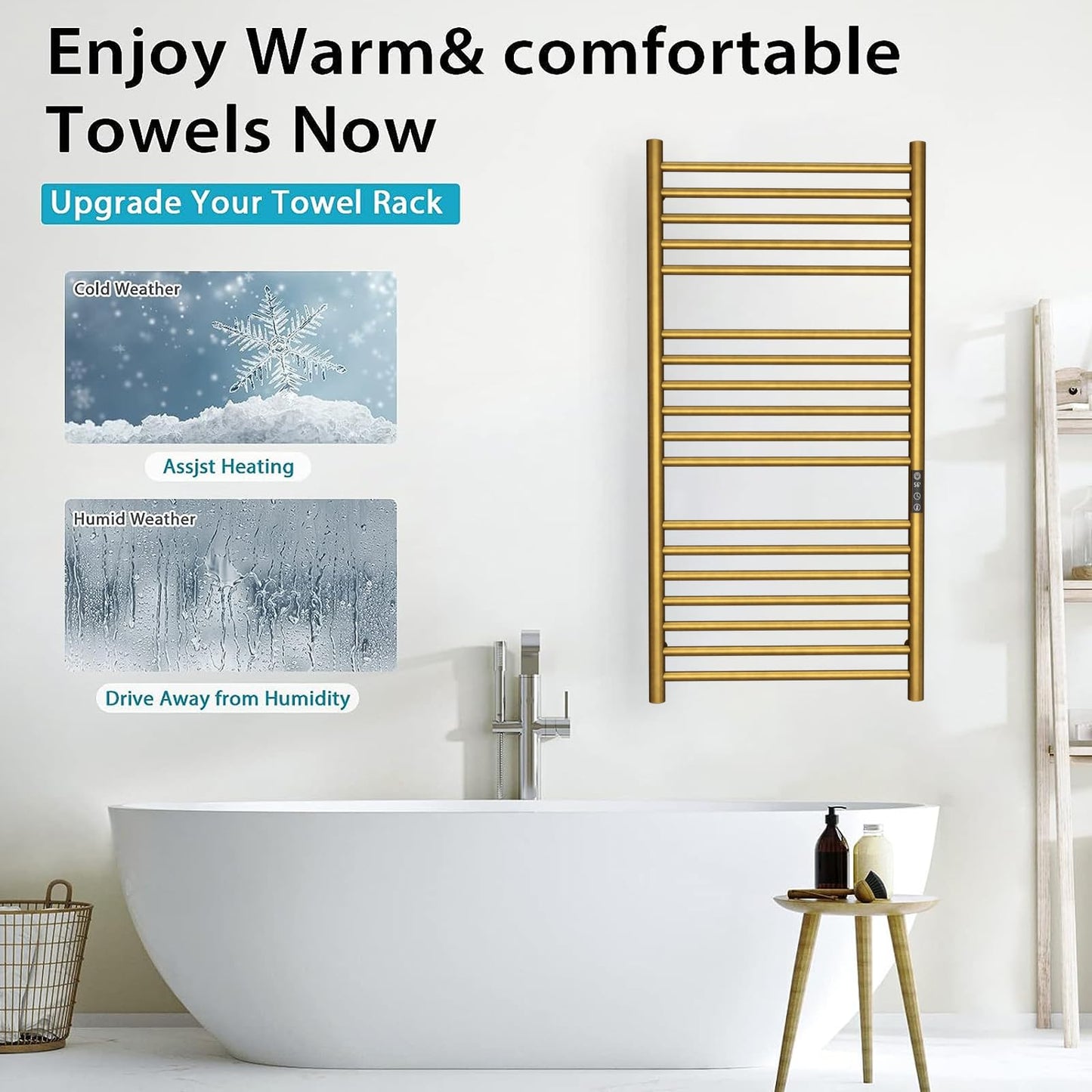 OihPaw Sèche-serviette électrique 550x1100mm 220W Porte-Serviettes Chauffant Chauffe-Serviettes Mural en Acier Carbone 30-70°C Minuterie pour Salle de Bain