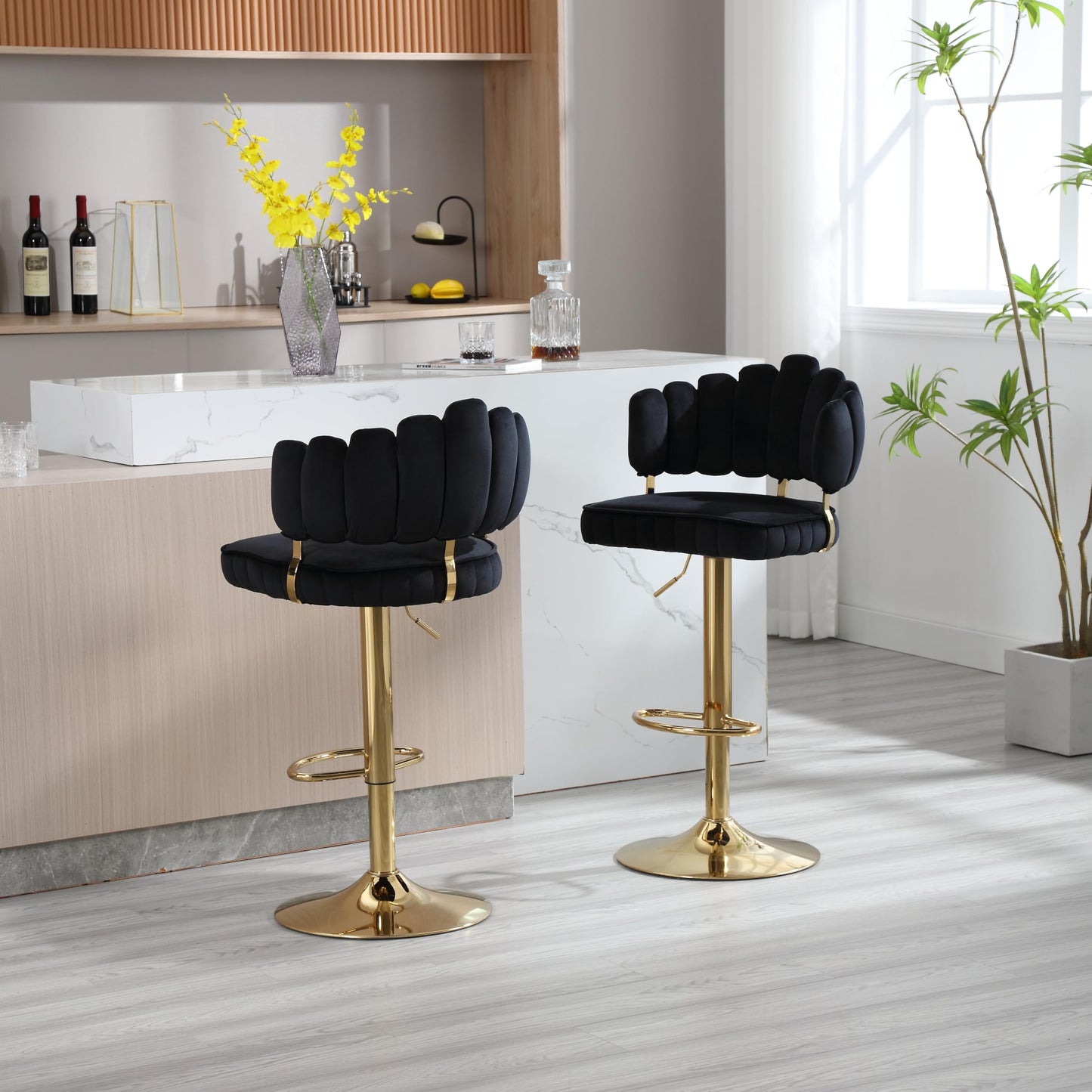 Tabouret Bar Lot de 2 Pivotants Velours Chaise de Bar à Hauteur Comptoir avec Dossier, Repose-pieds, Chaise Haute Bar Comptoir Réglables, Chaises D'îlot pour Salle à Manger, Noir/Gris/Ivoire/Émeraude