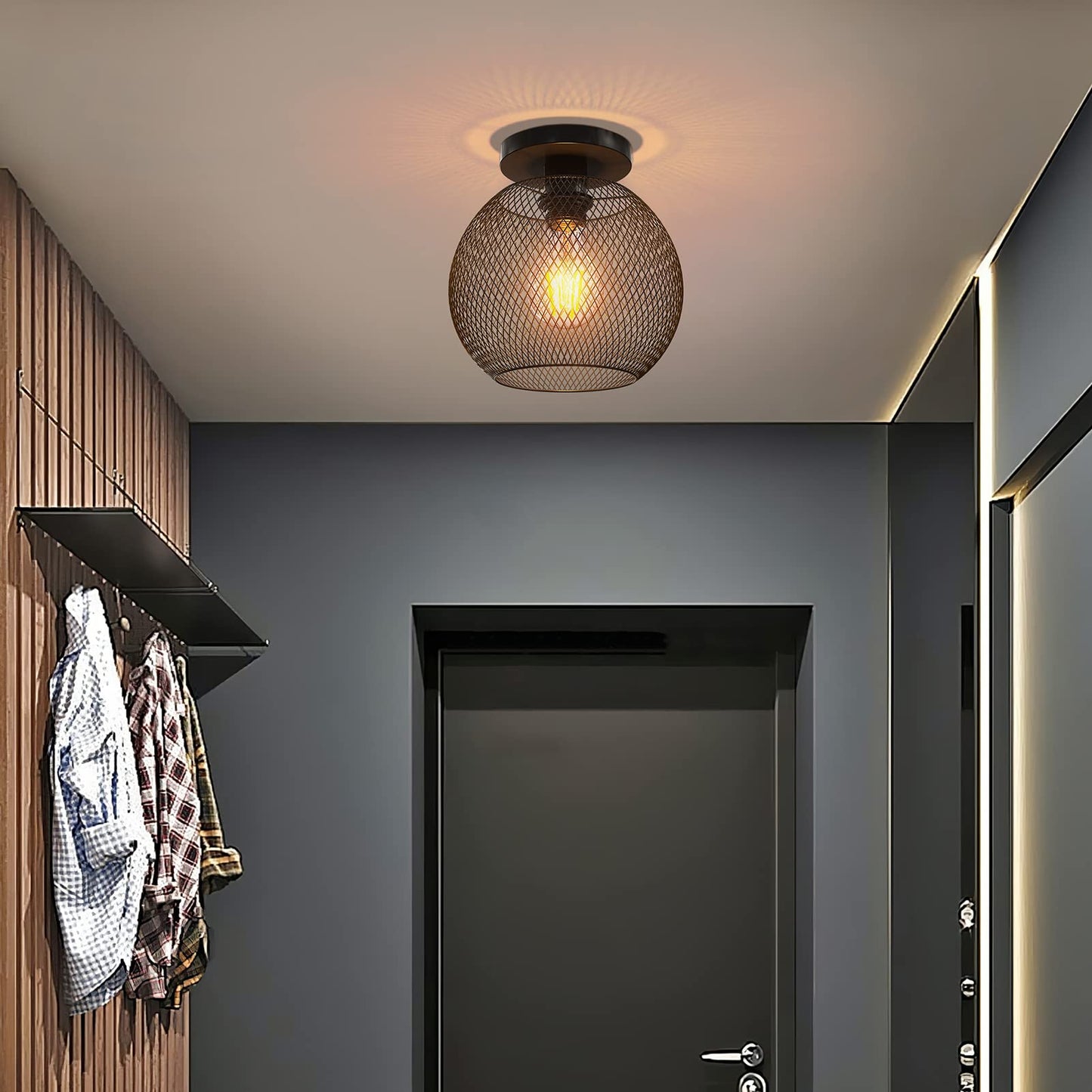 Plafonnier Rétro, Abat-jour à Douille E27 à Cage en fer Rétro de Conception Industrielle, Lustre Cage Style Country, Plafonnier en Métal Noir, pour Intérieur, Restaurant, Café, Bar, Chambre D'enfant-A