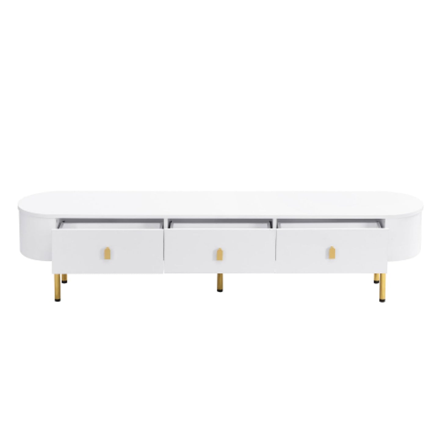 Meuble TV, Meuble TV Blanc avec Trois tiroirs, Meuble TV, Banc TV avec côtés incurvés, Meuble TV de Salon Peut contenir jusqu'à 60-69 Pouces, la Taille de la Table TV est de 174 cm X 35 cm X 41 cm