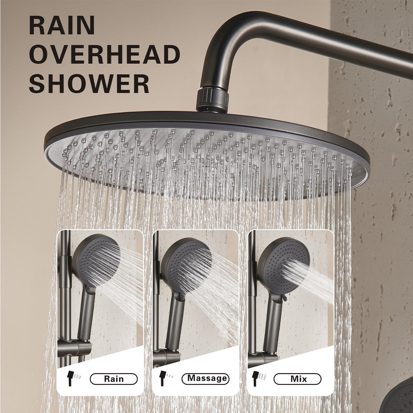 OihPaw Colonne De Douche Thermostatique, Ensemble De Douche Mural 4 Fonctions Avec Affichage NuméRique Led Pomme De Douche Ronde De 26 Cm, Douchette à Main, Robinet De Bain Cascade