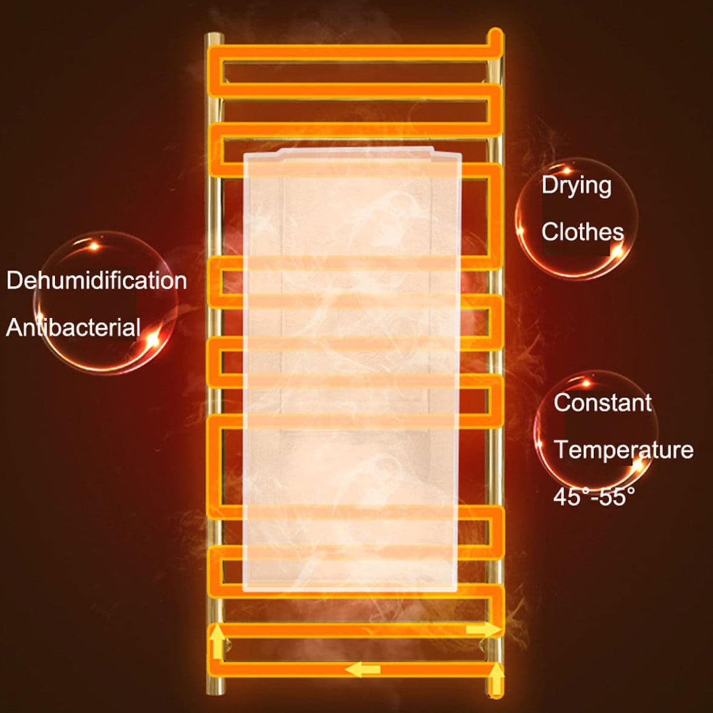 Sèche-Serviettes Électrique, 200W Radiateur Salle de Bain Affichage Numérique Porte-Serviettes Chauffant Murale 16 Barres Sèche-Serviettes Chauffant 304 Acier Inoxydable, 115 * 48 * 1.2cm