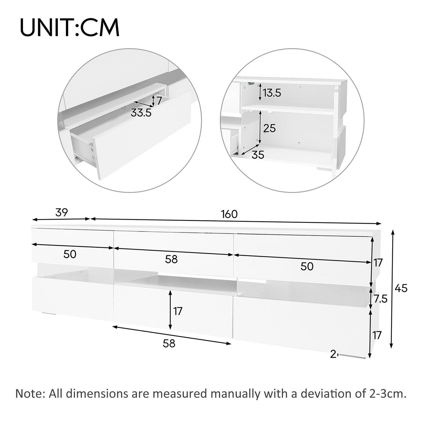 Meuble TV 160cm, Meuble Télé de Salon Peut Accueillir un Téléviseur de 70 Pouces, Armoire De Télévision Avec Éclairage LED 16 Couleurs, Table Télévision 2 Portes, 1 Tiroir et un Compartiment Ouvert