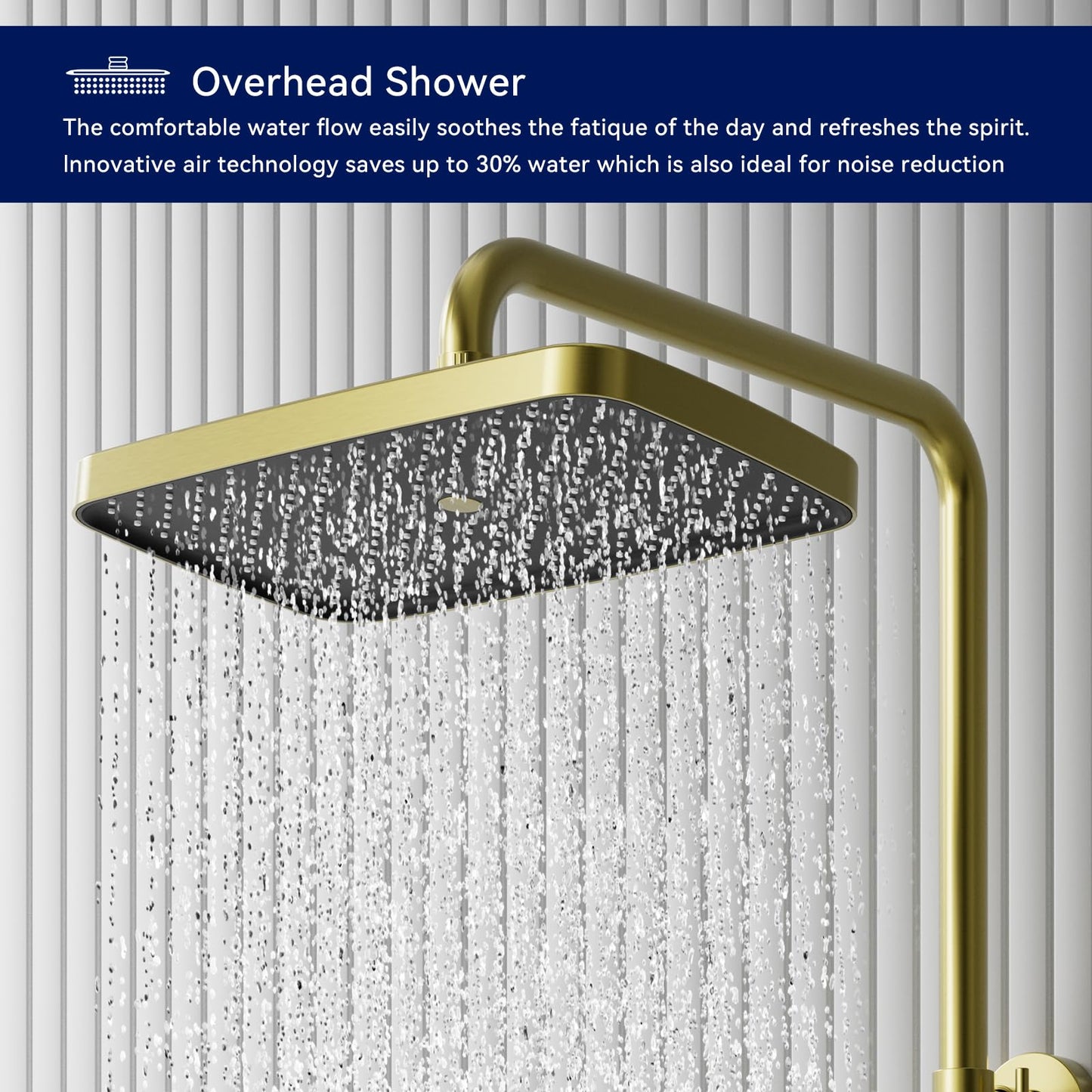 Colonne de Douche Thermostatique Doré Systeme de Douche Piano avec éclairage d'ambiance LED, Ensemble de Douche Mitigeur Hauteur Réglable avec Douche de Tête et Douchette, Baignoire Cascade