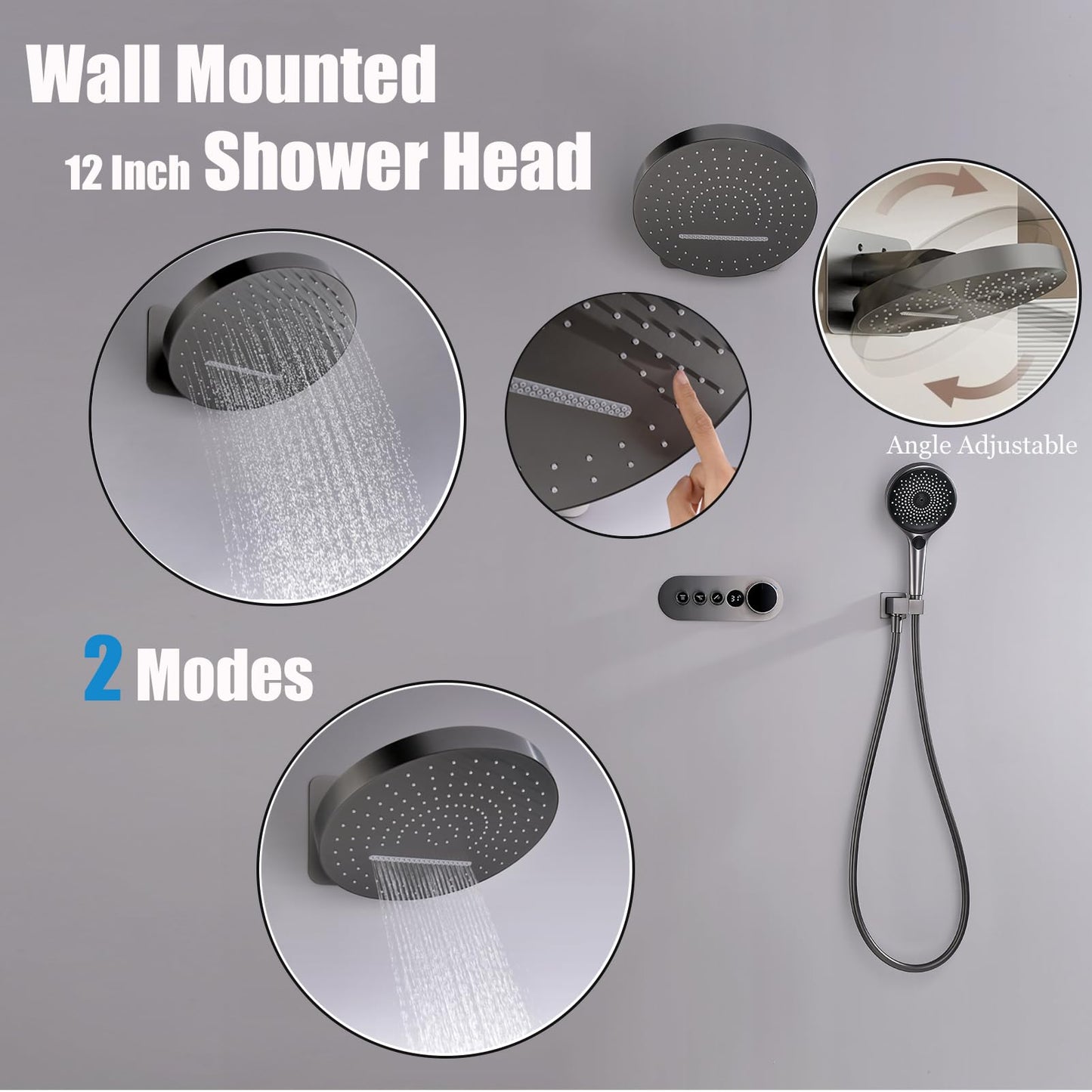 OihPaw Colonne de Douche Noir Thermostatique Encastrable,Ensemble de Douche Mural Affichage Numérique,Système de Douche Encastré avec Douchette 3 Modes et 32cm Douche de Tête