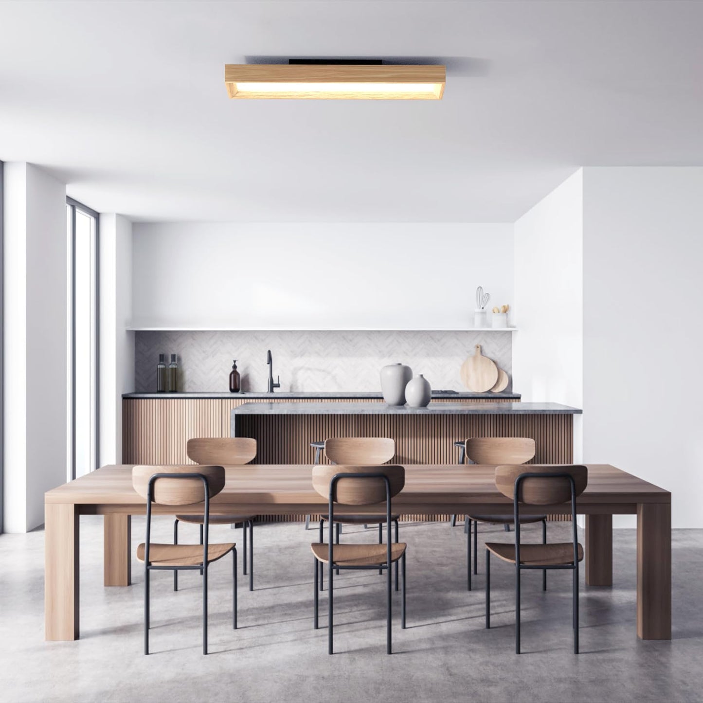 Plafonnier LED Salon, 30W Luminaire Plafonnier Cuisine Moderne, Lumière blanche 6000k, Lampe de plafond Rectangle pour Chambre Salon Cuisine, Long 65cm