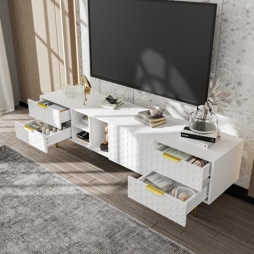Meuble TV,meuble TV blanc avec structure en maille,table TV, meuble TV de salon,meuble TV,meuble TV peut contenir 70 à 79 pouces,le meuble TV mesure 170 cm de long,40,3 cm de large et 49,9 cm de haut.