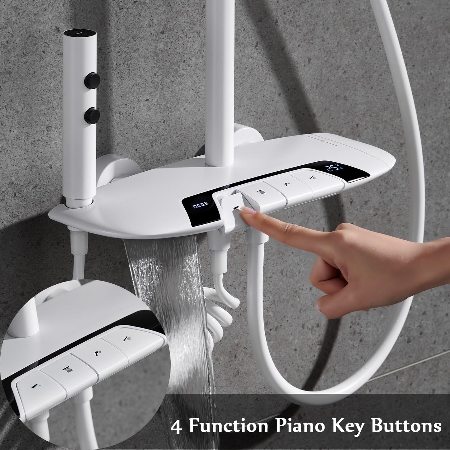 Colonne de Douche Thermostatique, Système de Douche avec Affichage Numérique LED Ensemble de Douche avec 32 * 20CM Pomme de Douche e Douchette à 3 Modes, Bec Baignoire, Bidet Douche (Blanc)