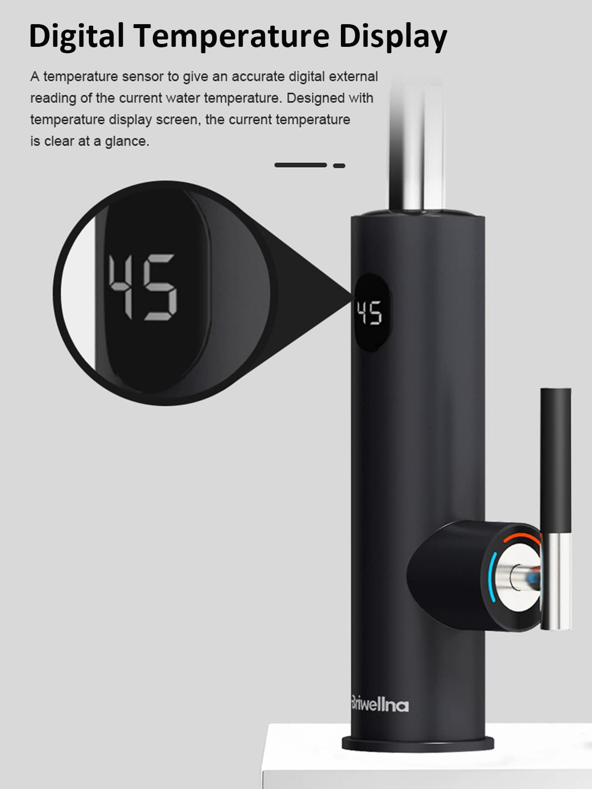 Robinet Électrique Сhauffe-Eau Instantané 3200W, Rotatif à 360° Robinet Evier de Cuisine en Acier Inoxydable avec Affichage de la Température LED et Flexible Bec, 230V Robinet Chauffant Instantané
