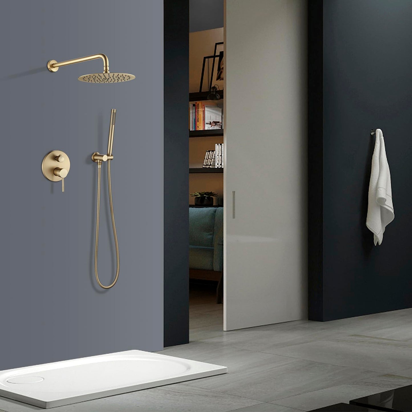 OihPaw Ensemble de Douche Encastrable Doré,Système de Douche À 2 Fonctions avec Pommeau de Douche Ronde 20CM et Douchette À Mains,Colonne De Douche Encastré pour Salle de Bains