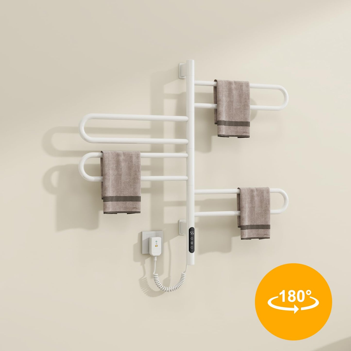 OihPaw Sèche-serviette électrique,Rotation à 180° Seche Serviette, Porte-Serviettes électrique, Chauffe Serviette Salle de Bain, avec Minuterie/Température Réglable, Économie d'énergie