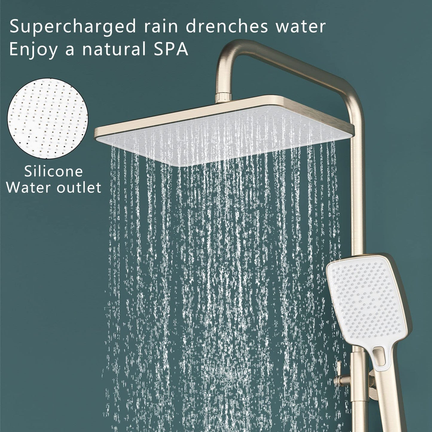 OihPaw Colonne De Douche Thermostatique, SystèMe De Douche Mural à Clé De Piano à Affichage NuméRique LED à 4 Fonctions, Avec Pomme De Douche 30x20 Cm, Robinet De Baignoire Cascade-Or Brossé