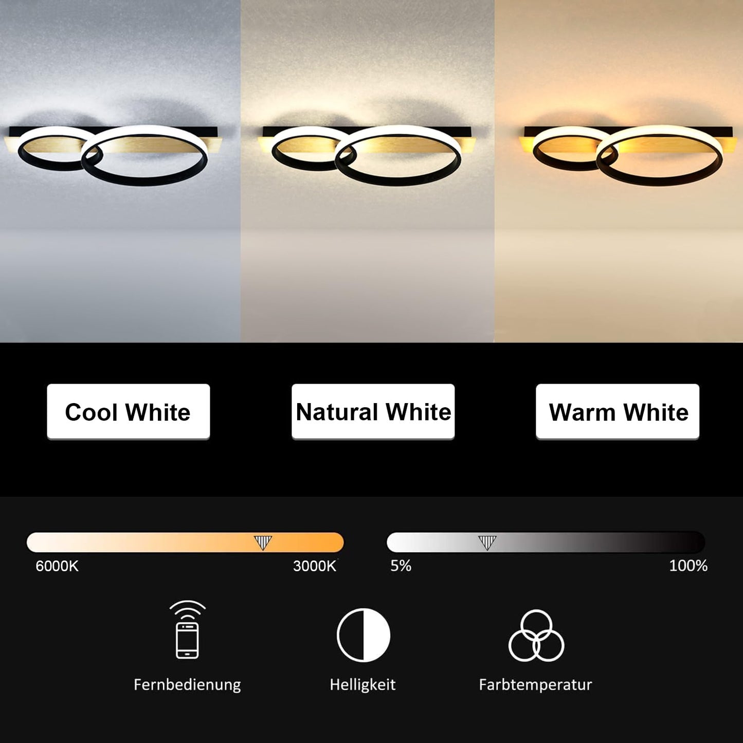 30W Plafonnier LED Dimmable, Luminaire Plafonnier avec Télécommande, Éclairage de Plafond Rond, Plafonnier pour Salle de Bain Chambre Salon Cuisine Couloir