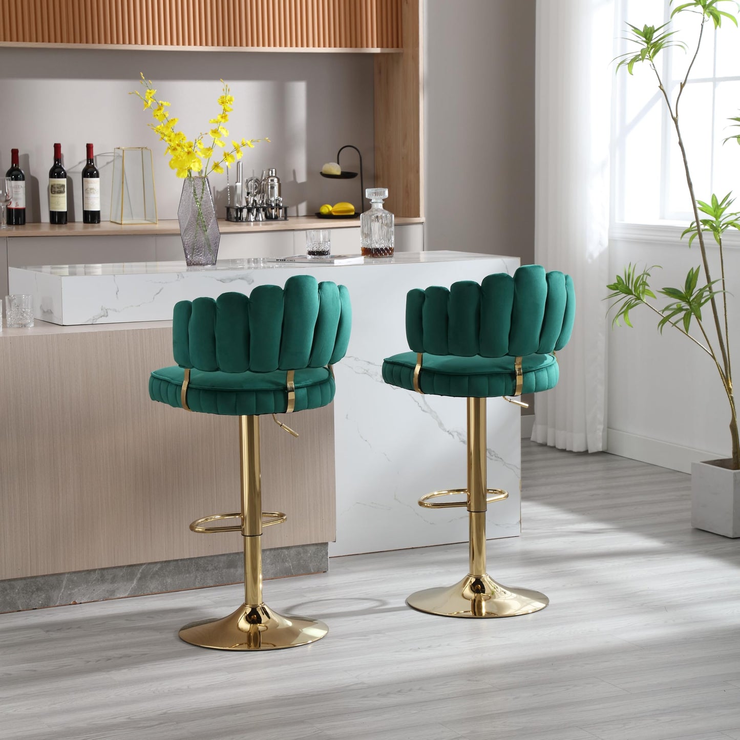 Tabouret Bar Lot de 2 Pivotants Velours Chaise de Bar à Hauteur Comptoir avec Dossier, Repose-pieds, Chaise Haute Bar Comptoir Réglables, Chaises D'îlot pour Salle à Manger, Noir/Gris/Ivoire/Émeraude