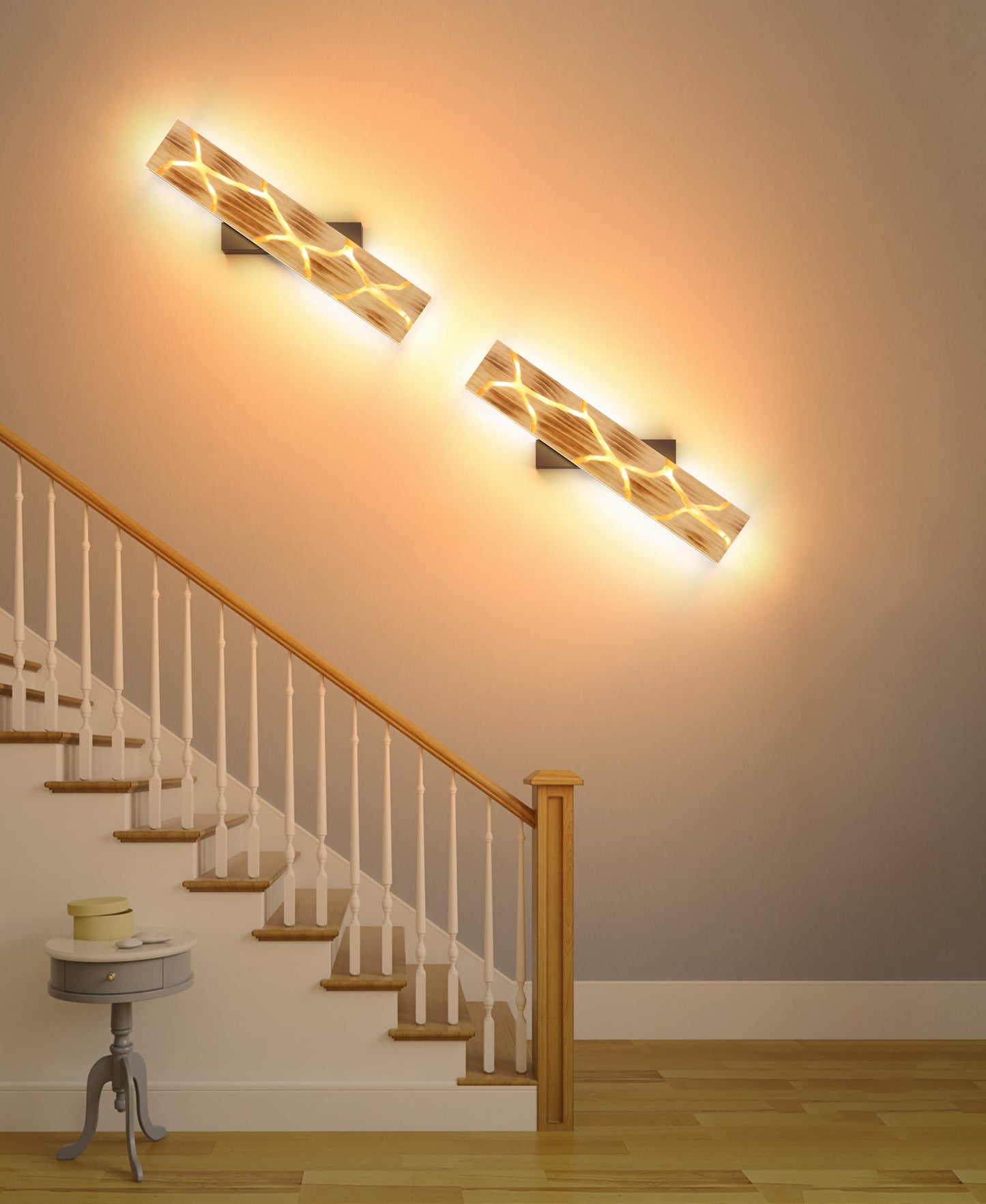 Applique Murale LED, 55 CM Intérieure Applique en Bois, 18W Lampe Murale Crack 360° Rotatif Luminaire Mural 3000K Applique Murale Intérieur 2000LM Résine Applique Murale Bois