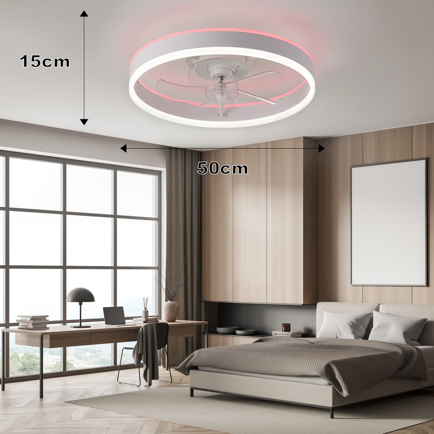 Ventilateurs de Plafond avec Lampe Intégrée Ventilateur Plafond avec Lumiere RGB & LED 3 Couleurs Dimmable Ventilateur Plafond Silencieux avec Télécommande & APP 6 Vitesses pour Salon Chambre-B