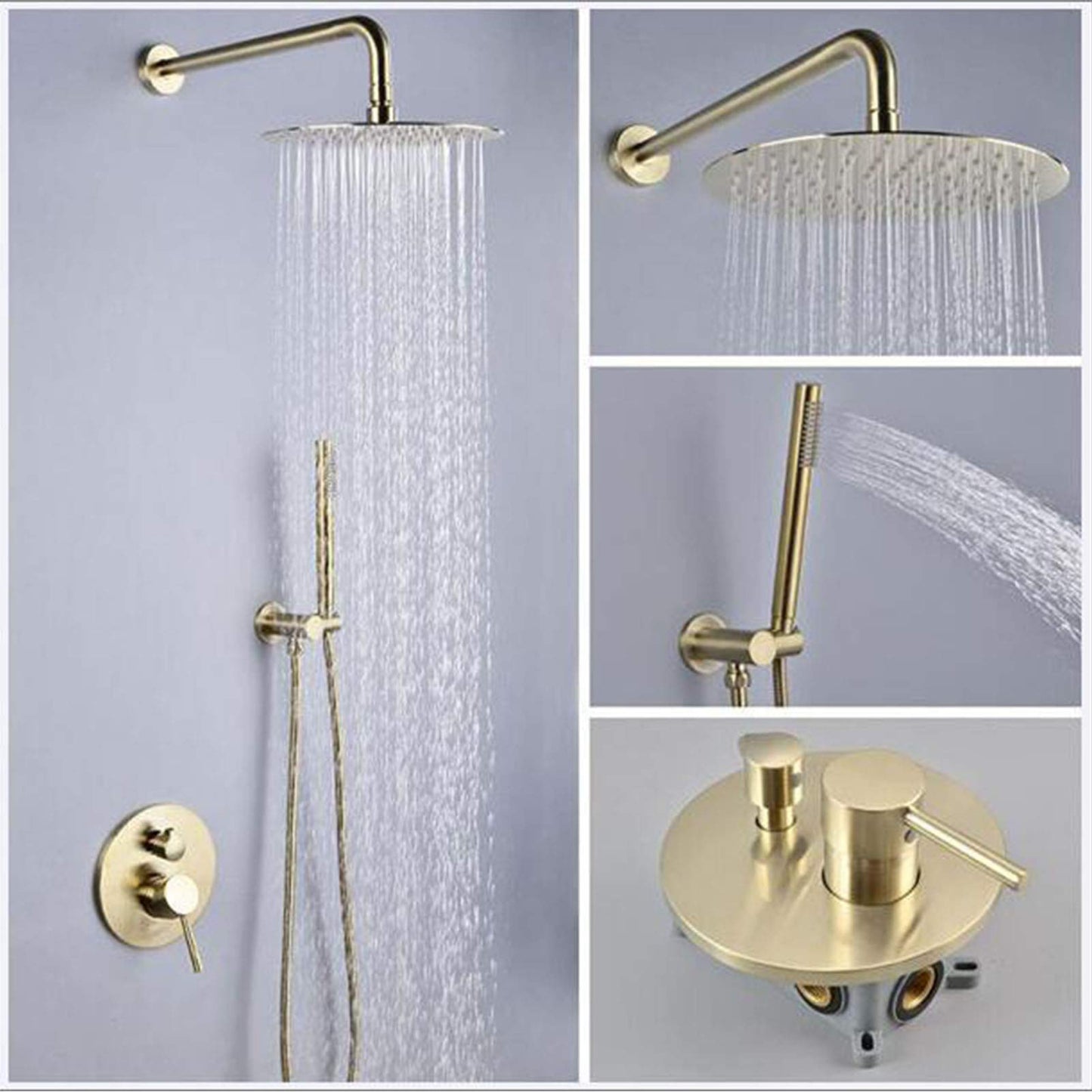 OihPaw Ensemble de douche encastrable doré brossé,10" Kit de Douche à Encastrer avec Douchette à Mains,Systèmes de douche,Mitigeur de Douche Salle de Bain