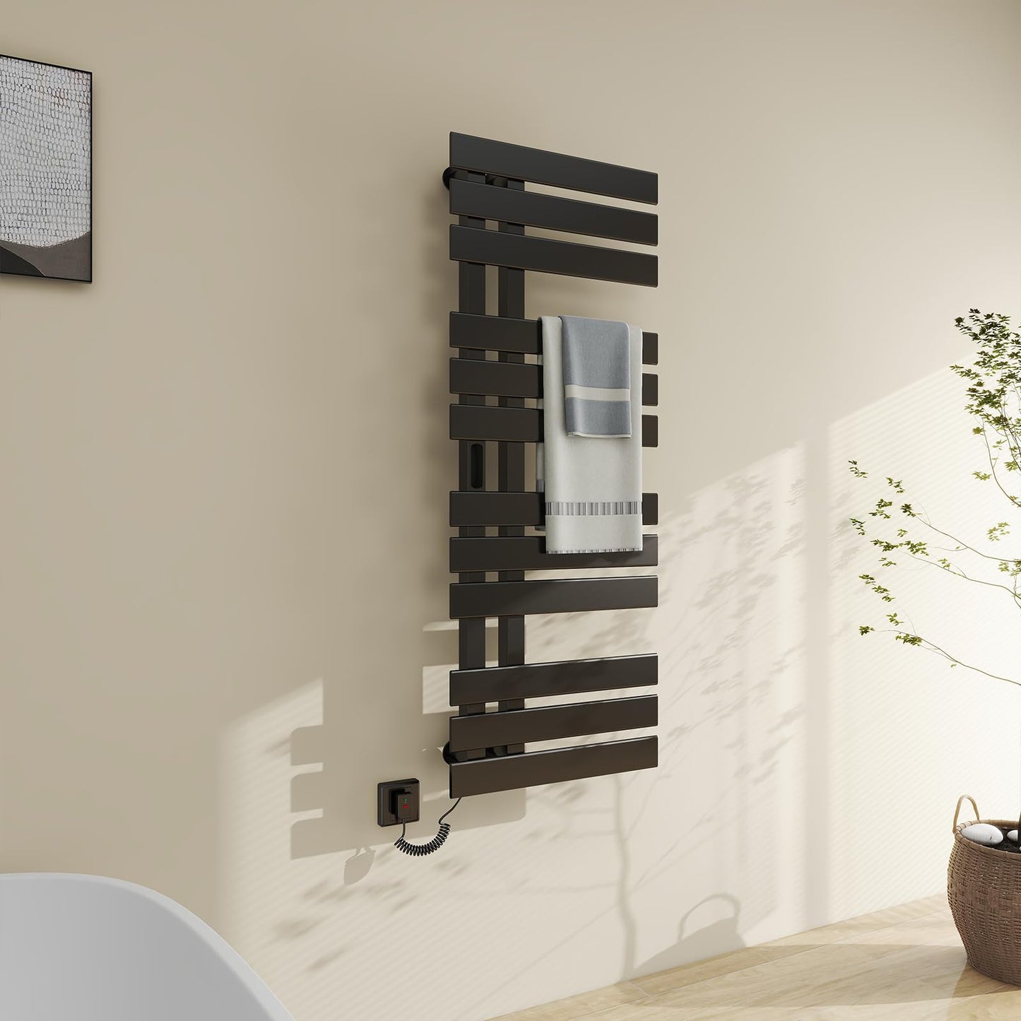 OihPaw Sèche serviette électrique,Porte-Serviettes électrique, Chauffe-Serviettes à thermostat Intelligent WiFi,Radiateur Salle de Bain - G574