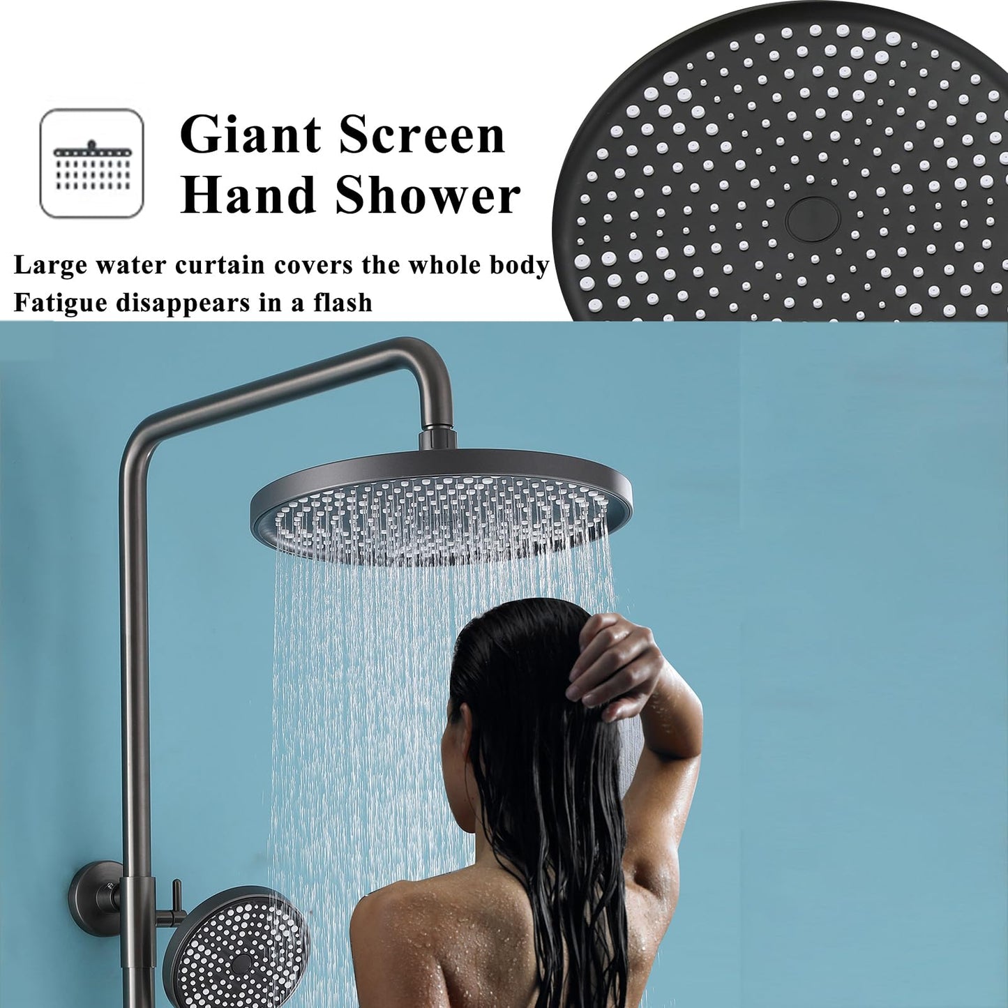Colonne de Douche avec Mitigeur, Colonne de Douche Mural Colonne Douche Hauteur Réglable Colonne Douche Salle de Bain avec Douchette, Douchette de Tête et Robinet de Bain (Gris Pistolet)