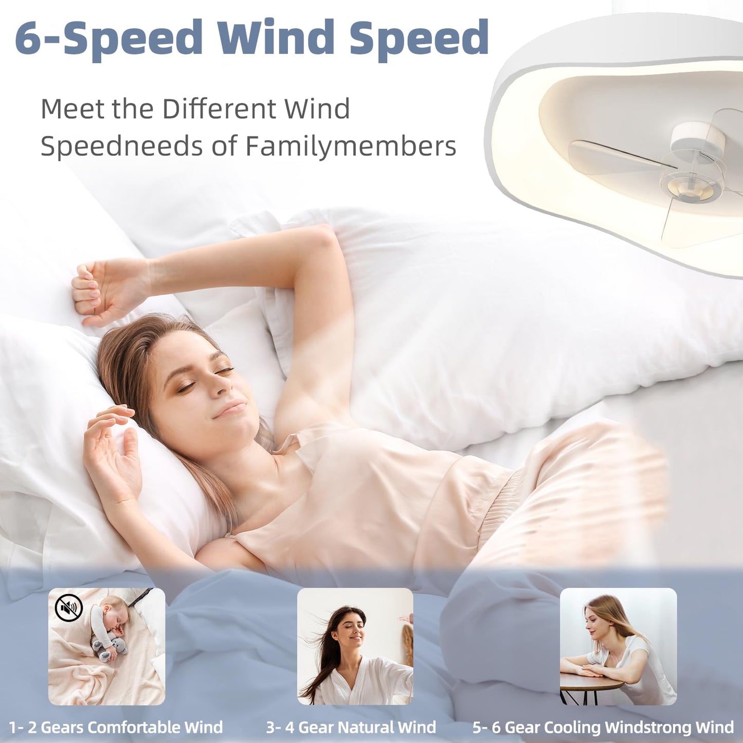Ventilateur Plafond avec Lumiere, Lustre Ventilateur de Plafond, 6 Vitesses Réversible Silencieux, Gradation 3 Couleurs et APP/Télécommande Minuteur, pour Chambre, Salon, Cuisine