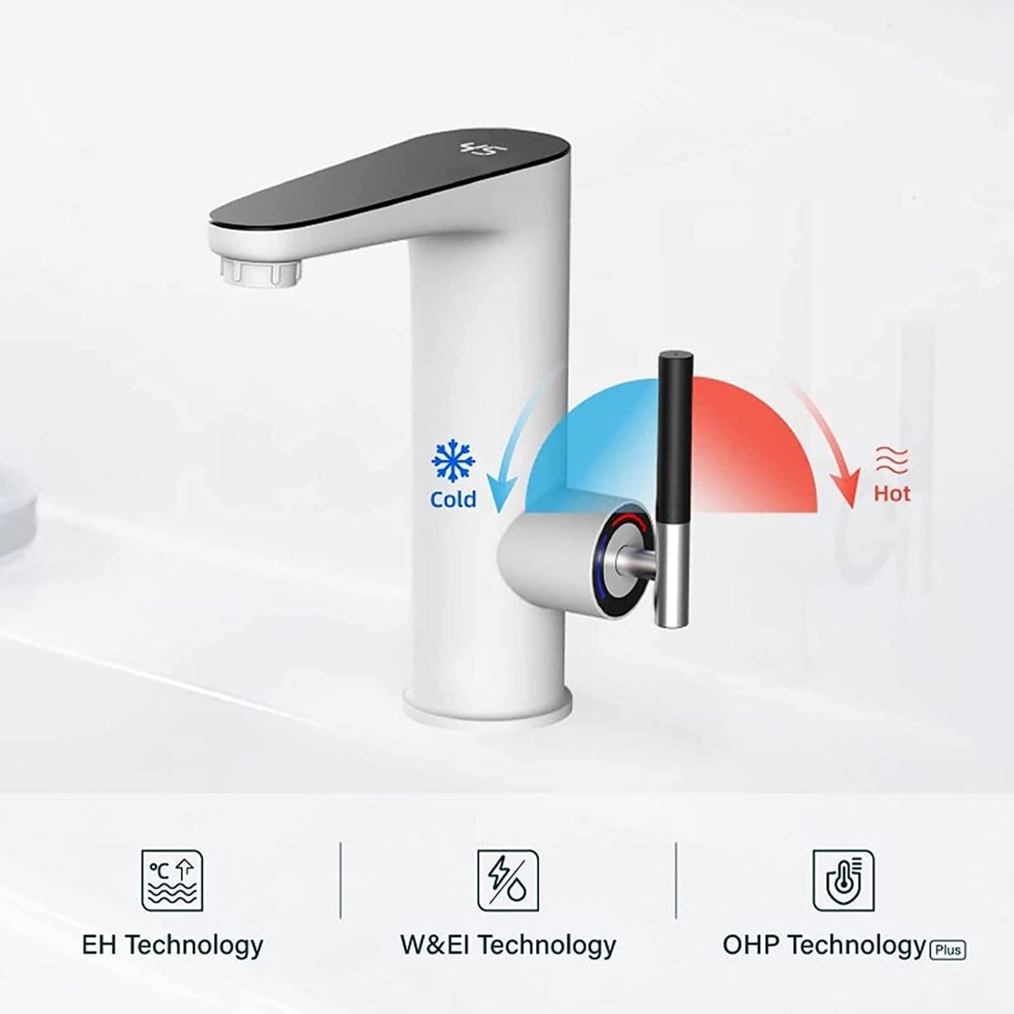 Robinet d'eau Chaude électrique Instantanée 220V, Robinet de Salle de Bains lavabo avec Affichage de la Température à LED, Robinet avec Tube Chauffant en Acier Inoxydable