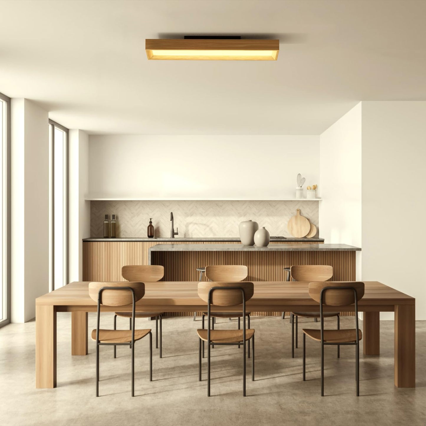 Plafonnier LED Salon, 30W Luminaire Plafonnier Cuisine Moderne, Lumière Naturelle 4000k, Lampe de plafond Rectangle pour Chambre Salon Cuisine, Long 65cm