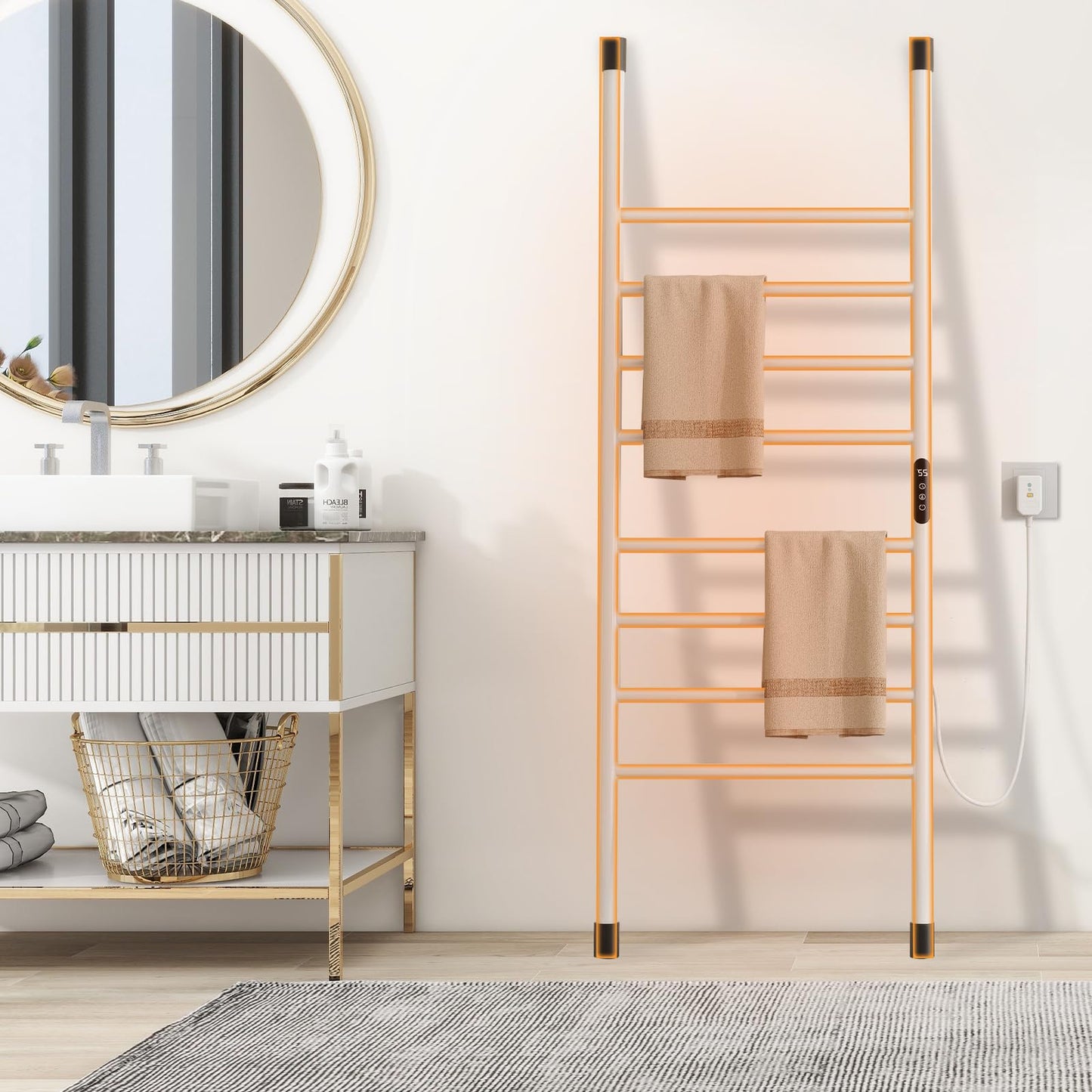 OihPaw Sèche-serviette électrique Seche Serviette sur Pied de Type échelle, Chauffe Serviette Salle de Bain,Warm Towel,Porte-Serviettes électrique,avec Minuterie&Température Réglable