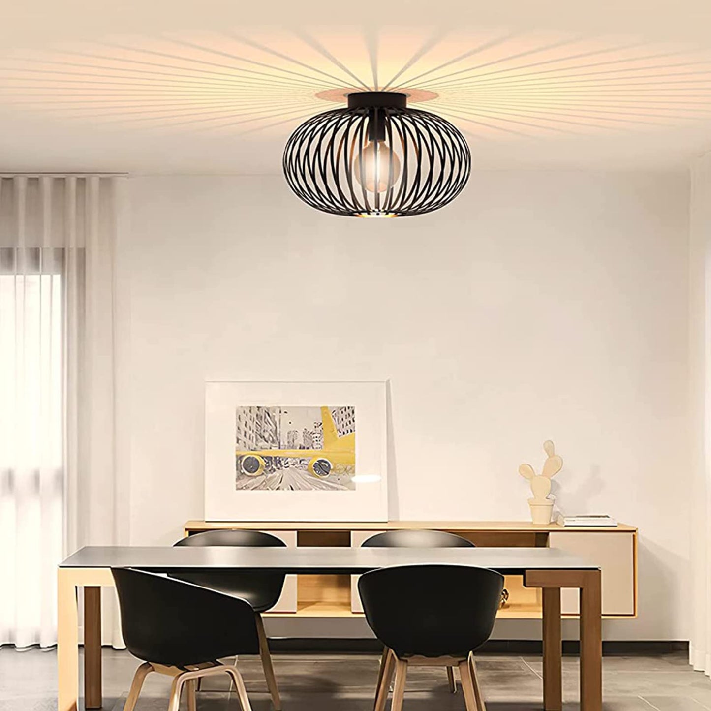 Plafonnier rétro,Plafonnier Industrielle Retro en Métal Cage Fer Noir,Plafonnier Vintage lustre Suspension Luminaire E27 pour Entrée,Porche,Couloir,Salle à Manger
