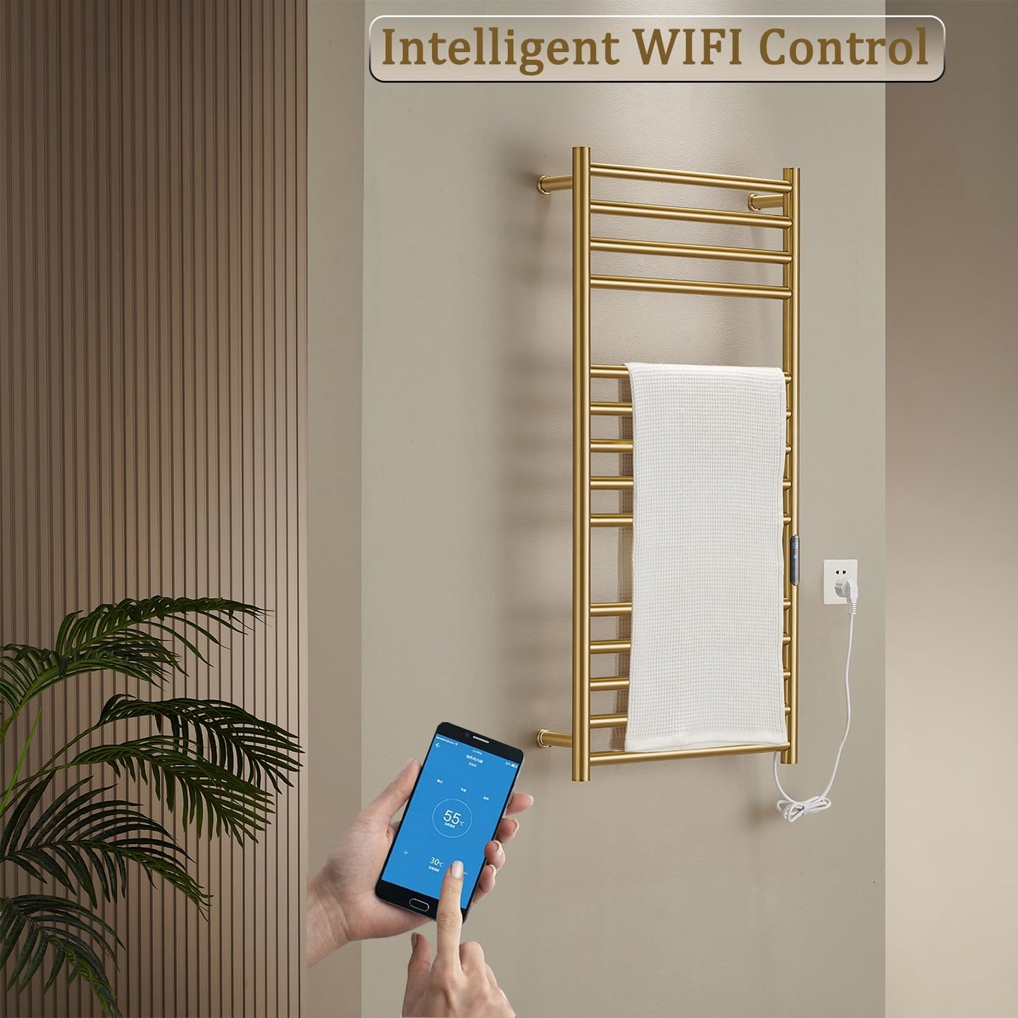 Seche Serviette Electrique Or, 162 W Chauffe-Serviettes 110x52x12 cm Porte-Serviettes Chauffant Électrique Mural Température Constante Intelligente Radiateur de Salle de Bain, Plug in