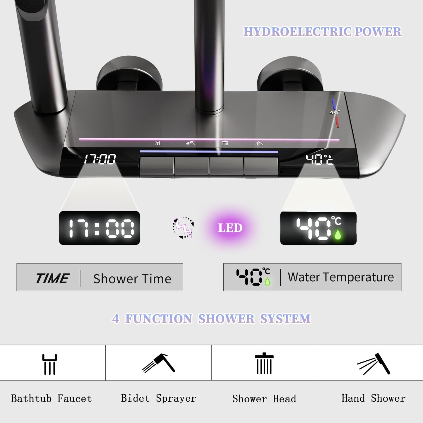 Colonne De Douche Avec Mitigeur Thermostatique Système De Douche Affichage Numérique LED Ensemble De Douche Avec Pommeau De Douche, Douchette, Bidet Douche, Robinet De Baignoire