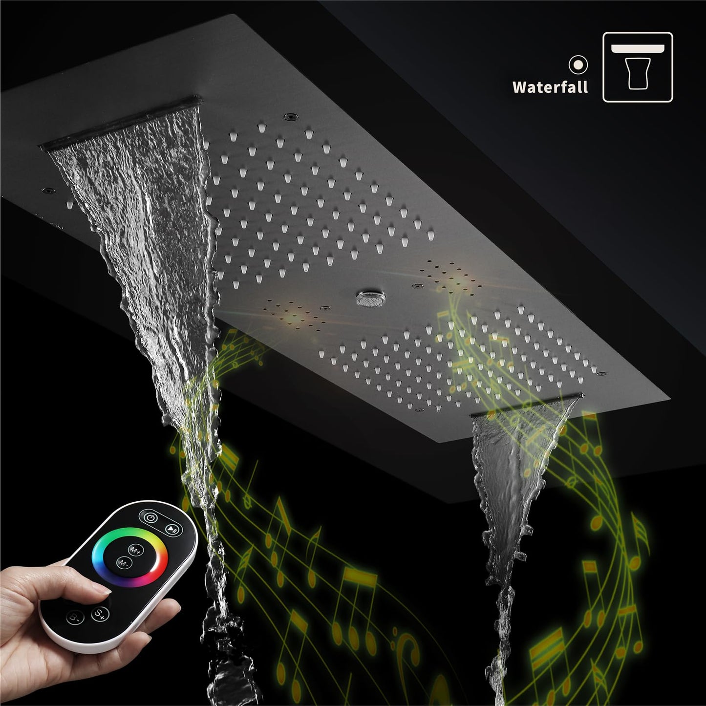 OihPaw Colonne De Douche Thermostatique Musique,300x900mm LED 64 Couleurs 4 Fonctions SystèMe De Douche EncastréE,Acier Inoxydable 304,Pluie,Cascade,Colonne D'Eau,Douchette 3 Fonctions
