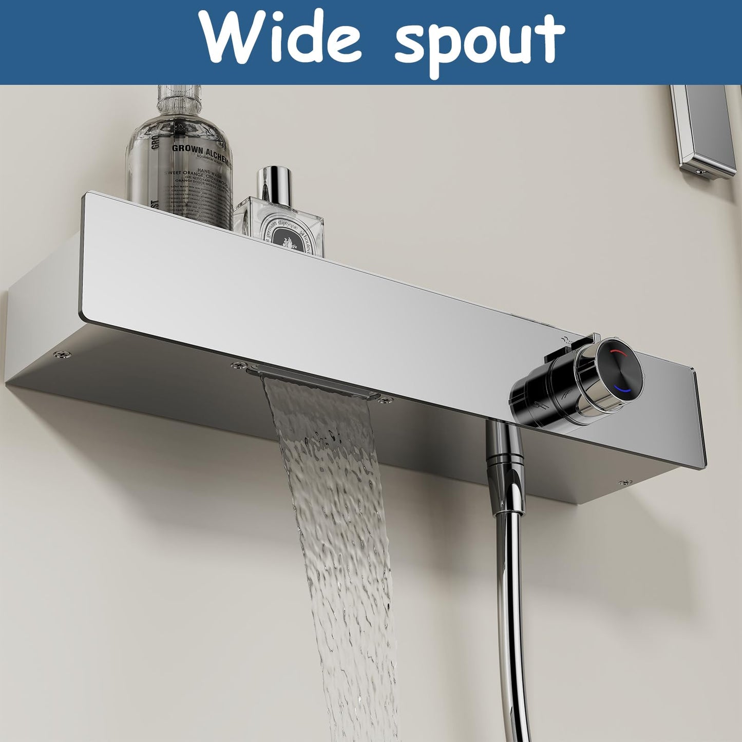Robinet de Baignoire avec Douchette 3 Jets, Mitigeur Baignoire Cascade Mitigeur de Baignoire Mural Robinet Baignoire avec 150cm Tuyau et Tringle de Douche Réglable (Chrome)
