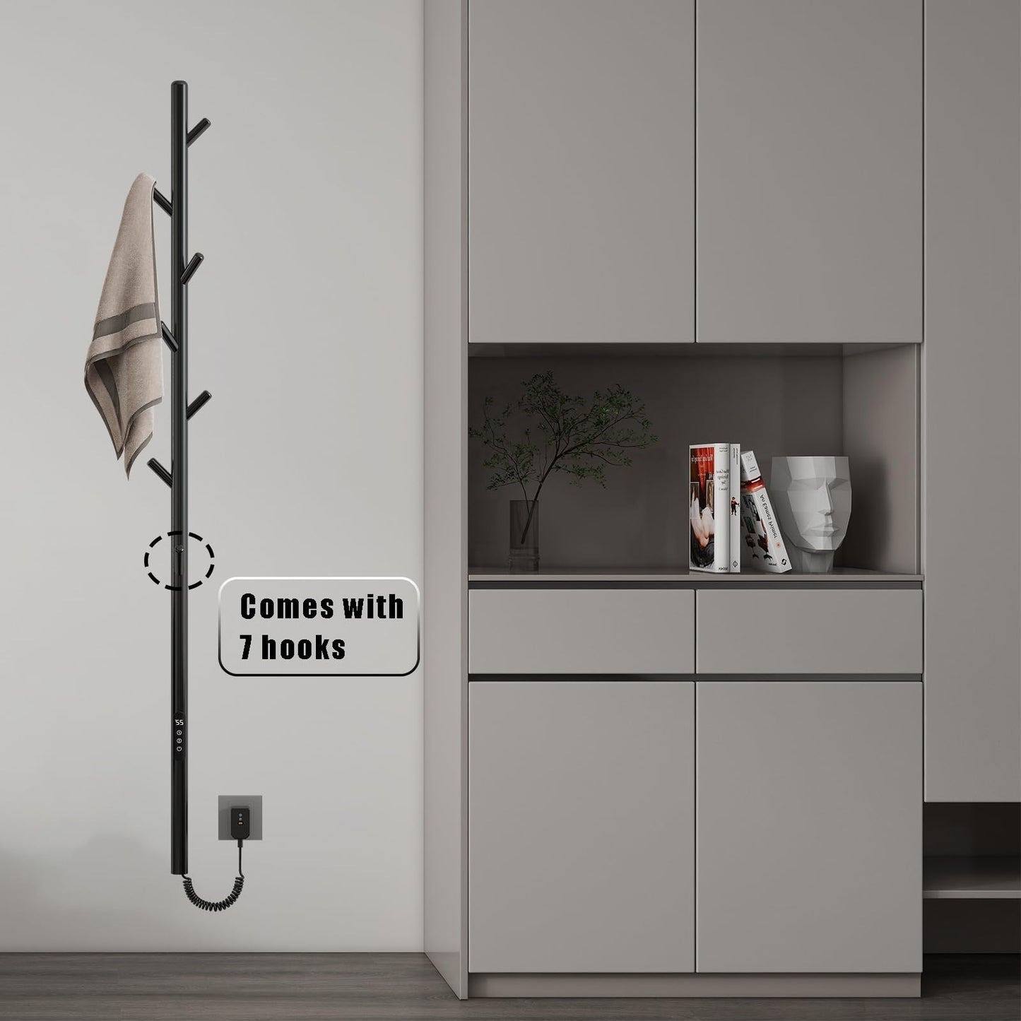 OihPaw Sèche-serviette électrique Noir Affichage Numérique 110 W Porte-Serviettes Chauffant Électrique 1500 mm Acier Inoxydable Thermostat Radiateur de Salle de Bain